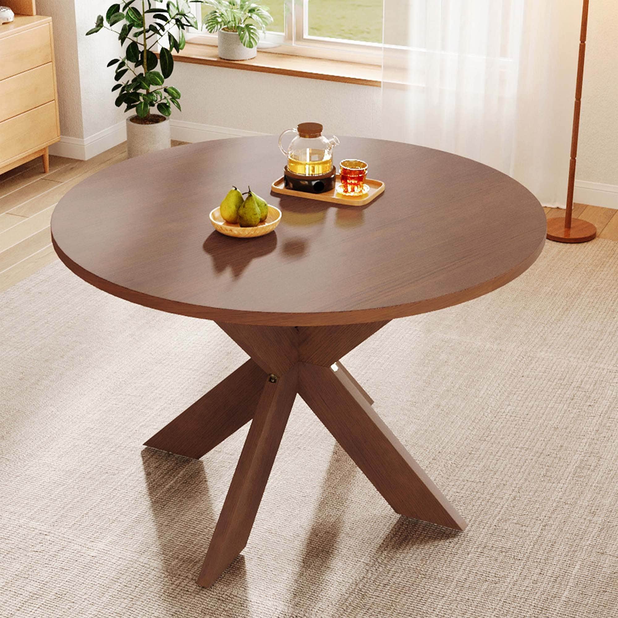 Clihome - Dining Tables Cherry Round Casual MDF Dining Table, with Composite Pedestal Base 46.1-i...