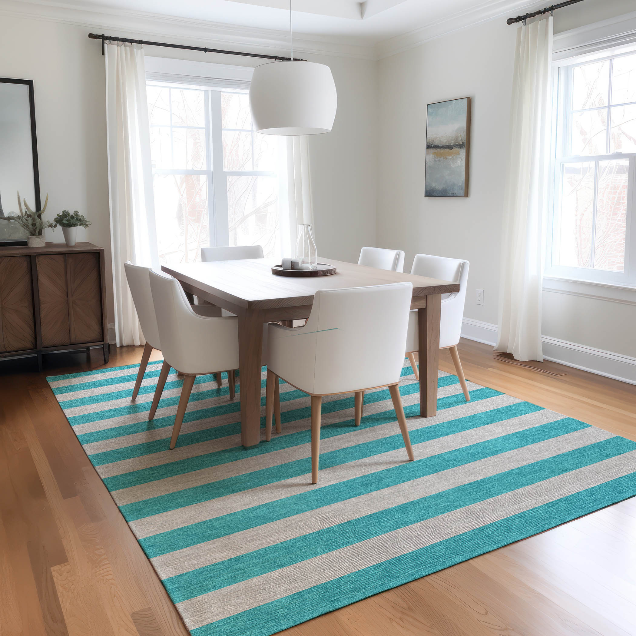 Addison Rugs ACN530TQ5X8 Chantille ACN530TQ 5 x 7 (ft) Polyester Turquoise Rectangular Indoor/Outdoor Stripe Machine washable Area rug