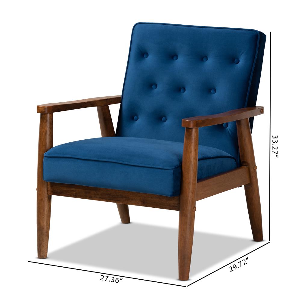 Baxton Studio Sorrento Midcentury Navy Blue Brown Accent Chair in