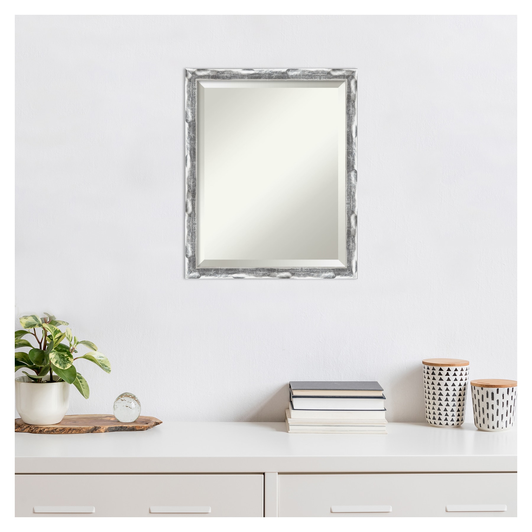 Scratched Wave Chrome Rectangular Wall Mirror - 18 x 22 Inches