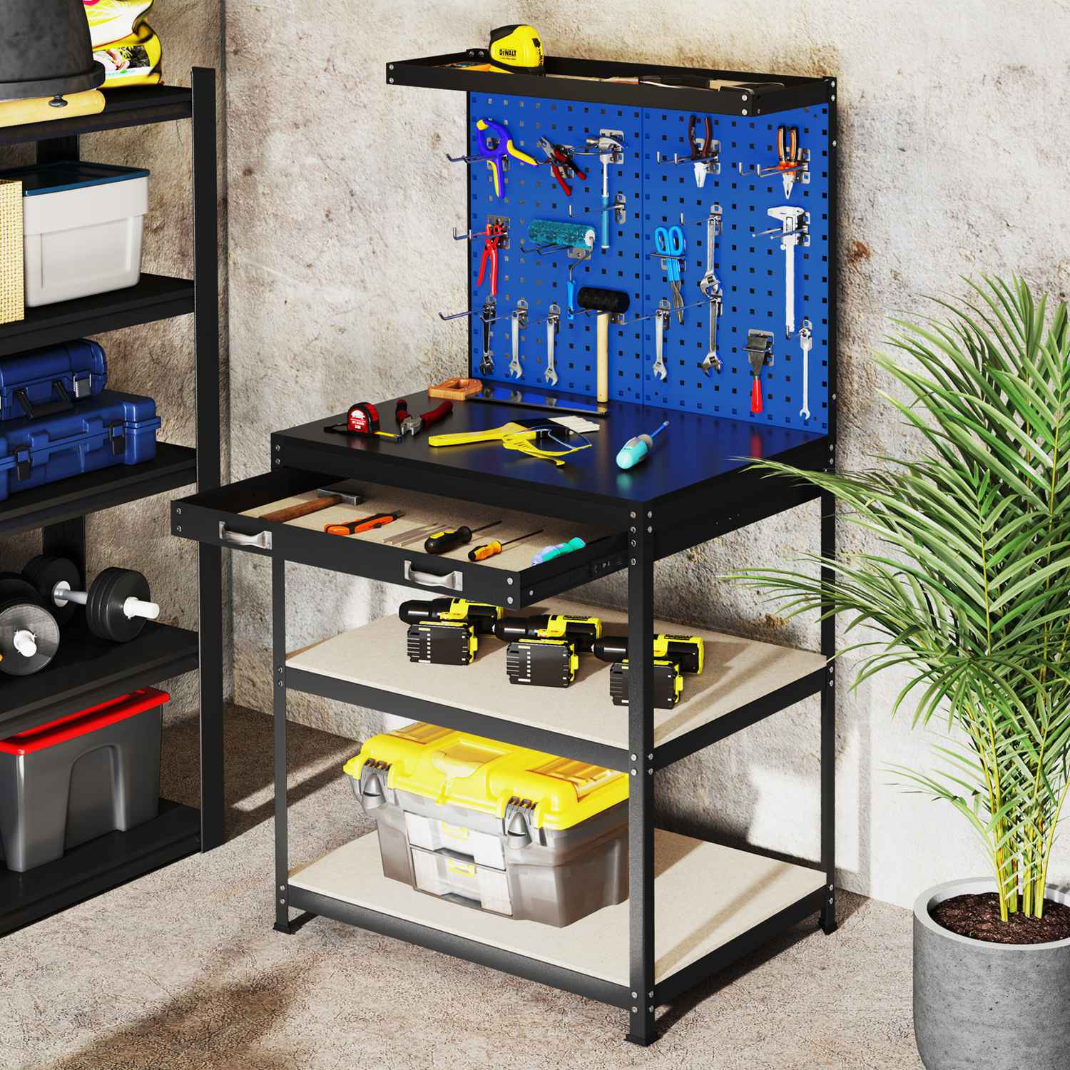 Costway 32 inches x 16 inches Workbench with Pegboard 20PCS Tool