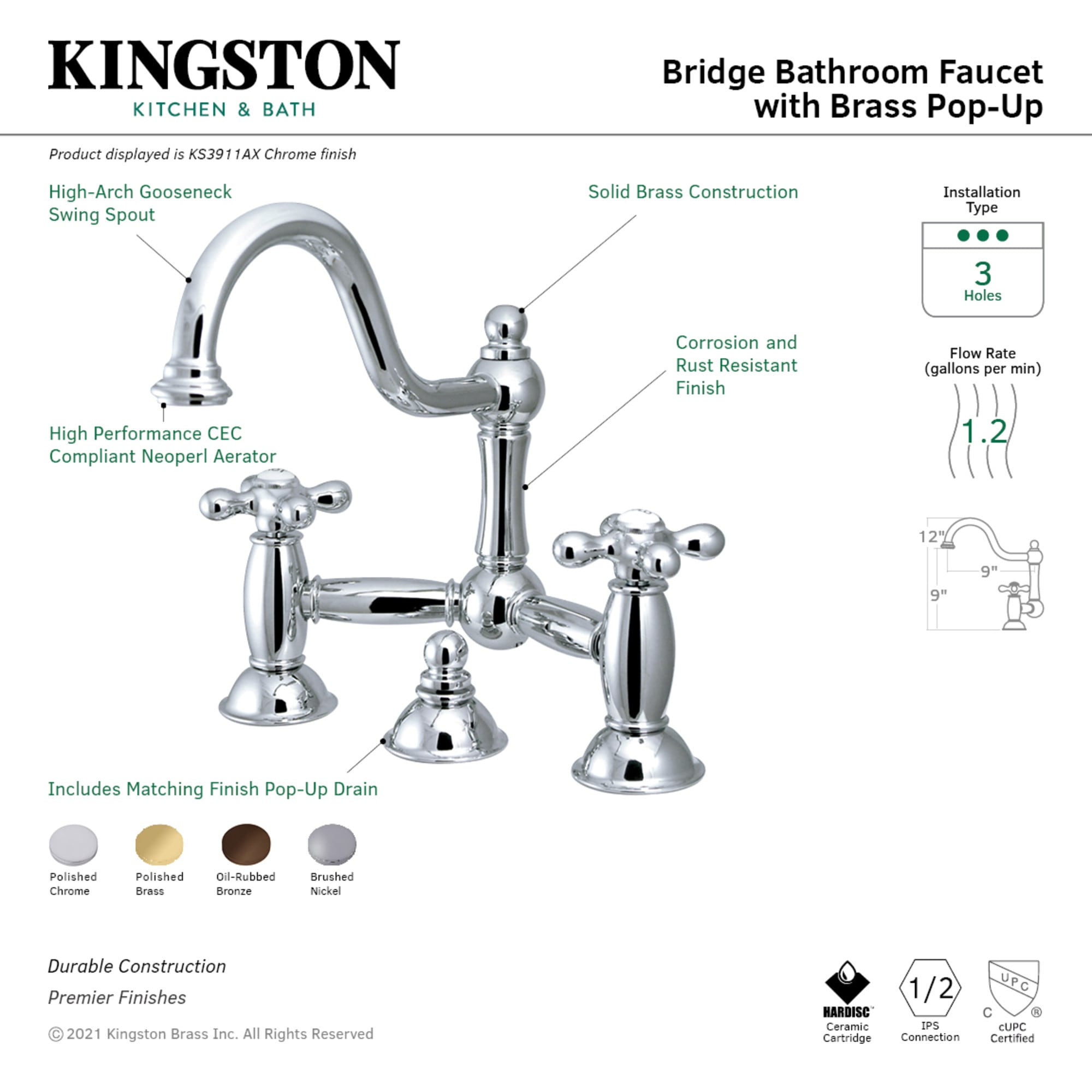 Kingston Brass WLKS3911AX Lavatory-Faucets - View #3