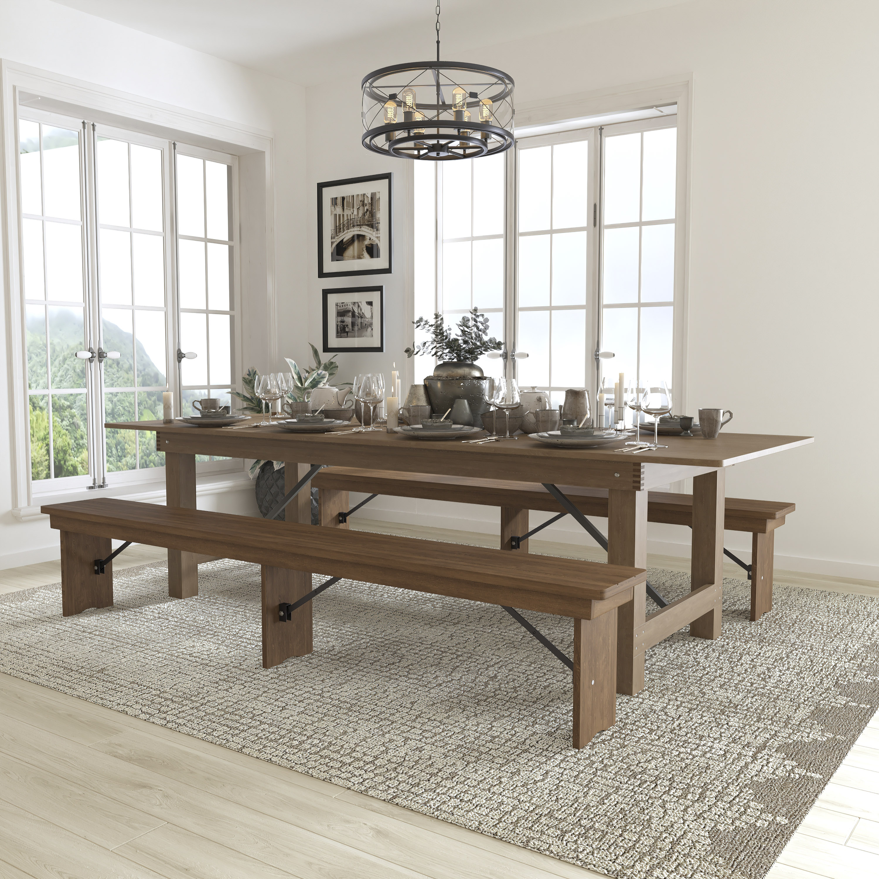 Flash Furniture 889142221227 Antique Rustic Dining Room Set with Rectangular Table (Seats 6)