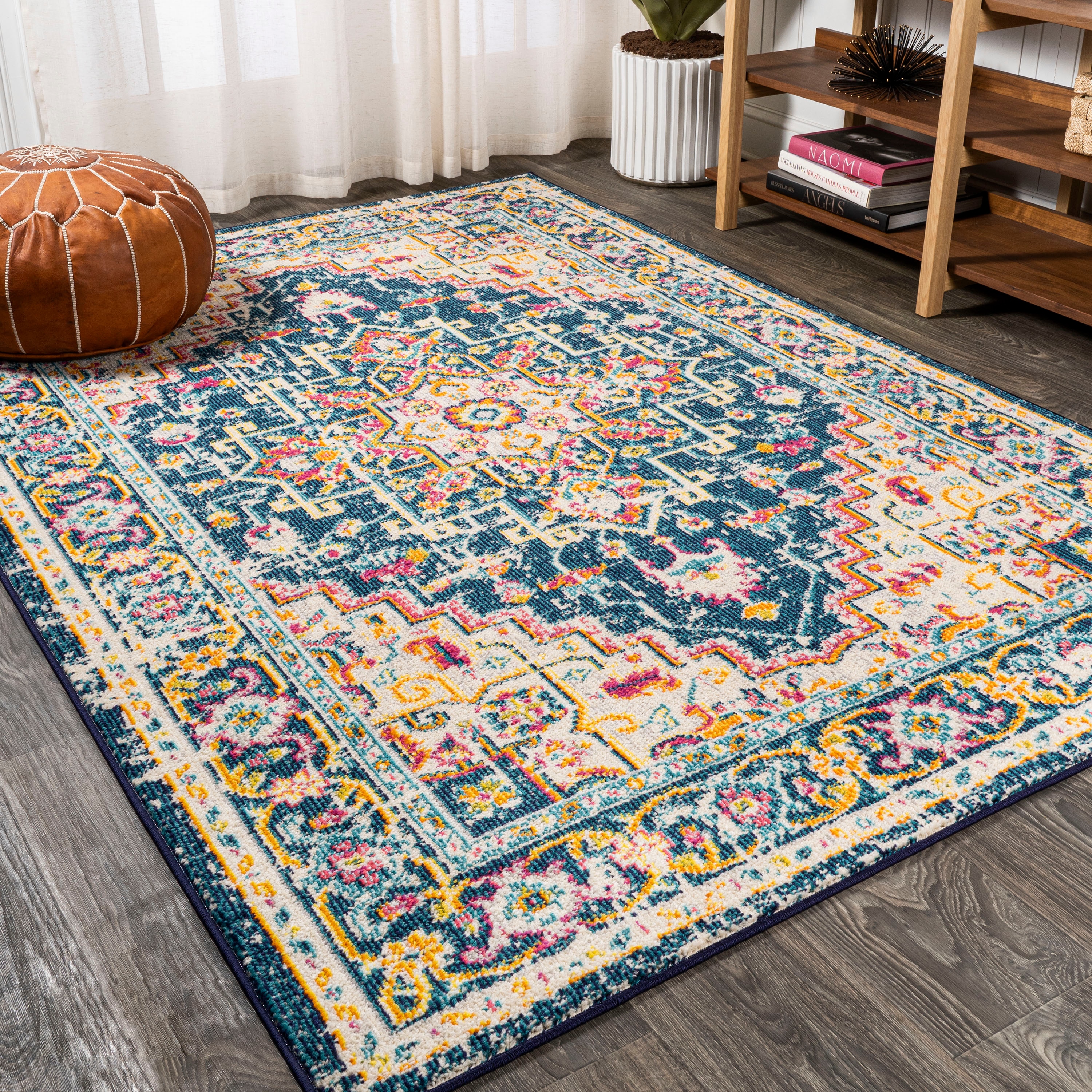JONATHAN  Y MDP207A-8 MODERN PERSIAN Brooklyn Geometric 8 x 10 (ft) Loomed Polypropylene Blue/Beige Rectangular Indoor Medallion Persian Area rug