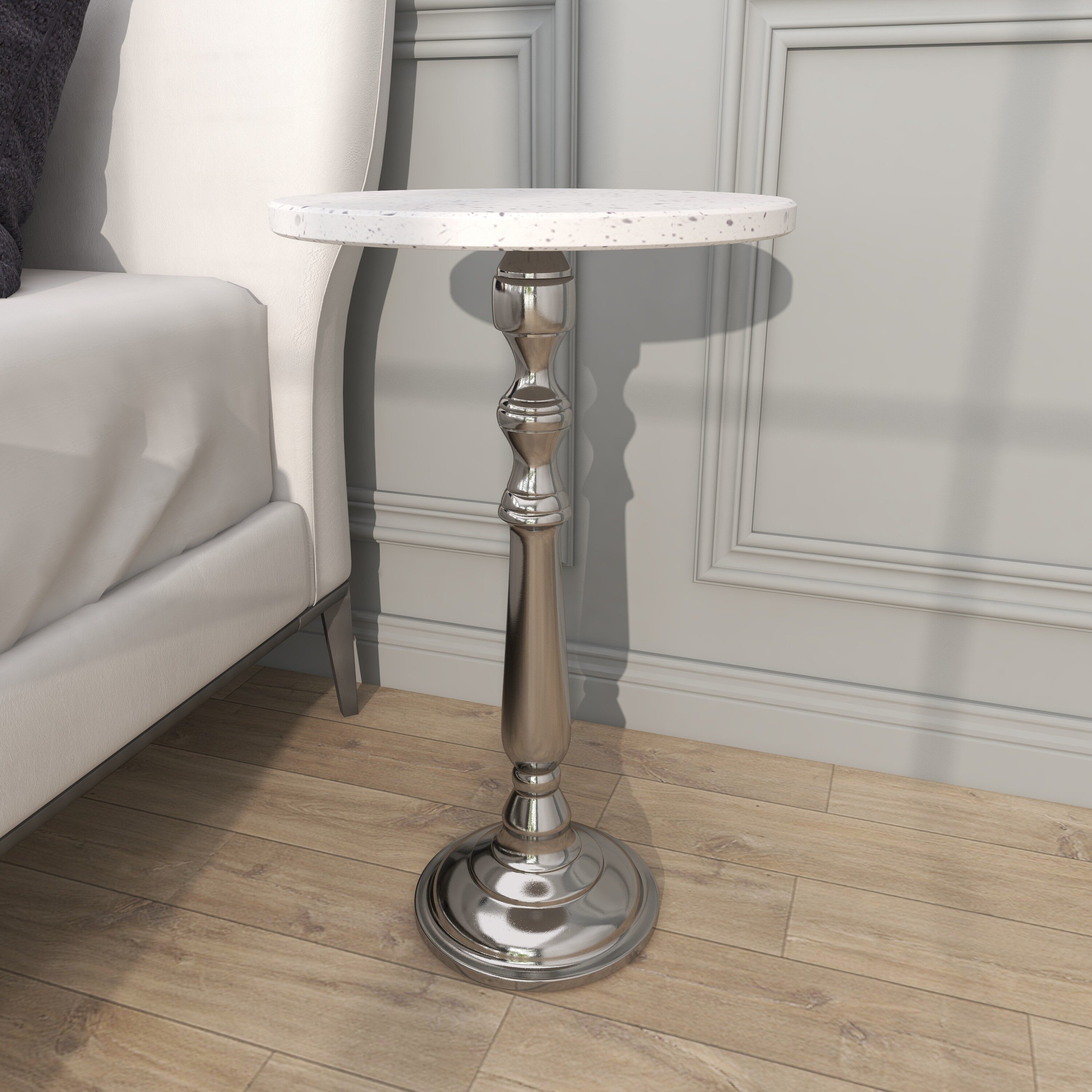Silver Terrazzo Marble Top Round Accent Table