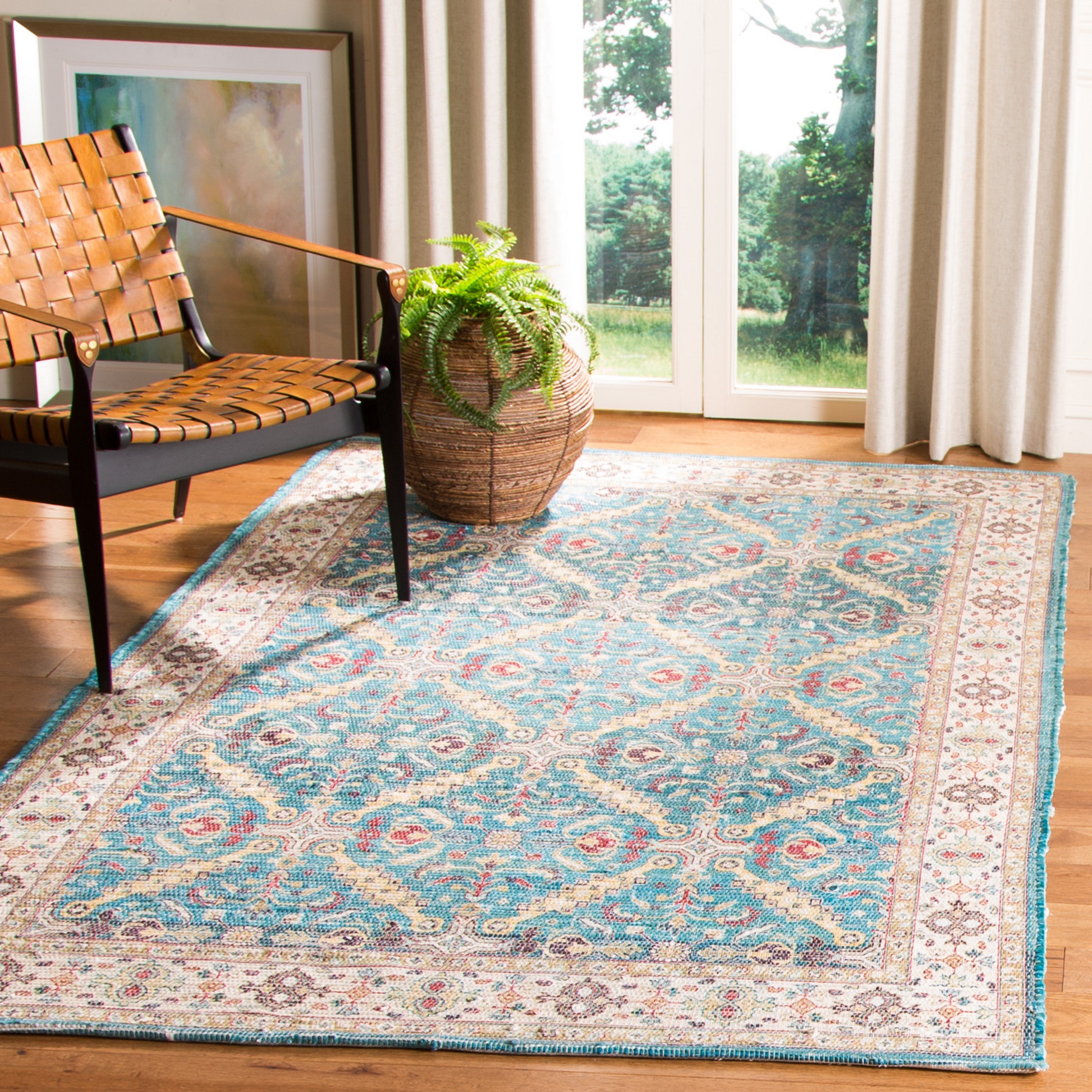 Safavieh SFN514N-3 Saffron Wesi 3 x 5 (ft) Loomed Synthetic Navy/Creme Rectangular Indoor Distressed/Overdyed Bohemian/Eclectic Throw rug