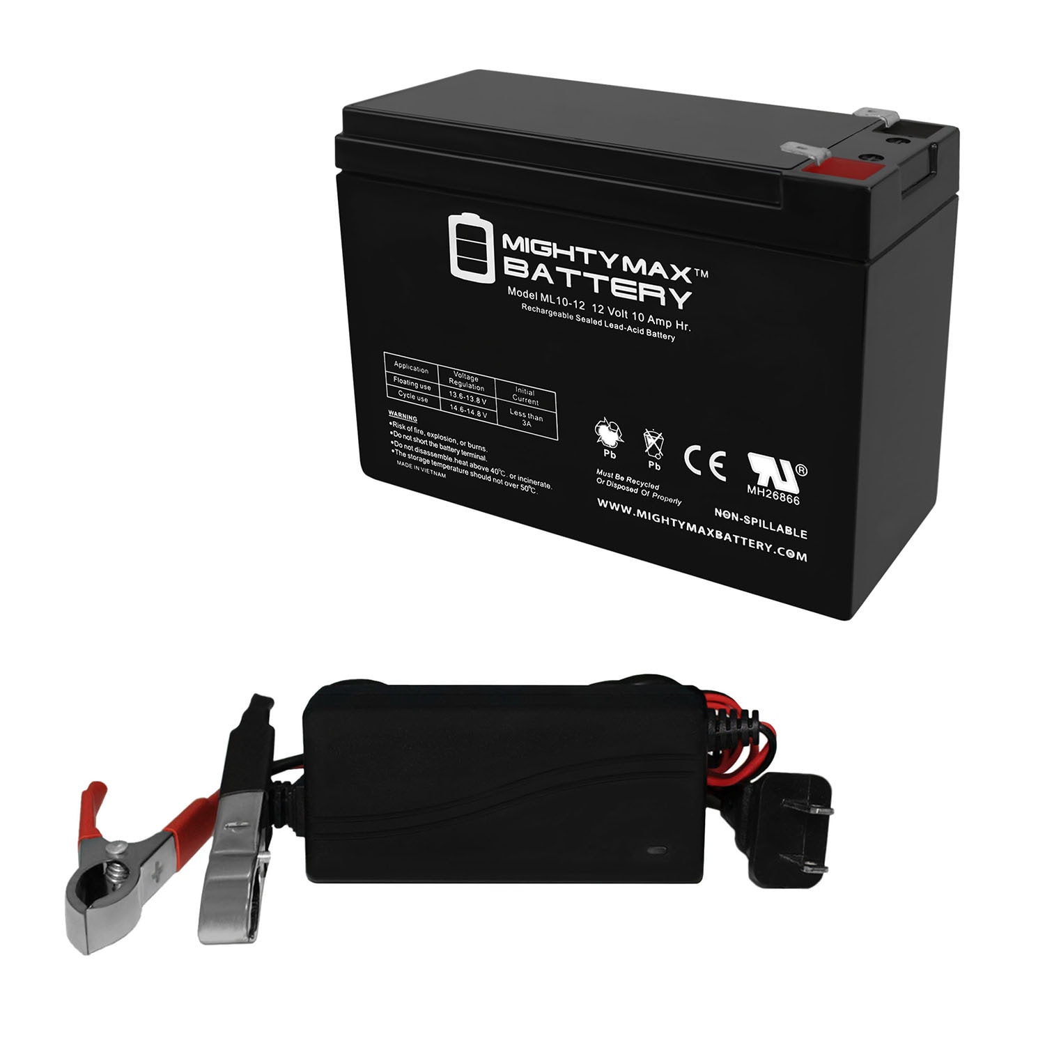 Mighty Max Battery ML10-1212 V 10AH + 12V 1Amp Charger Rechargeable ...