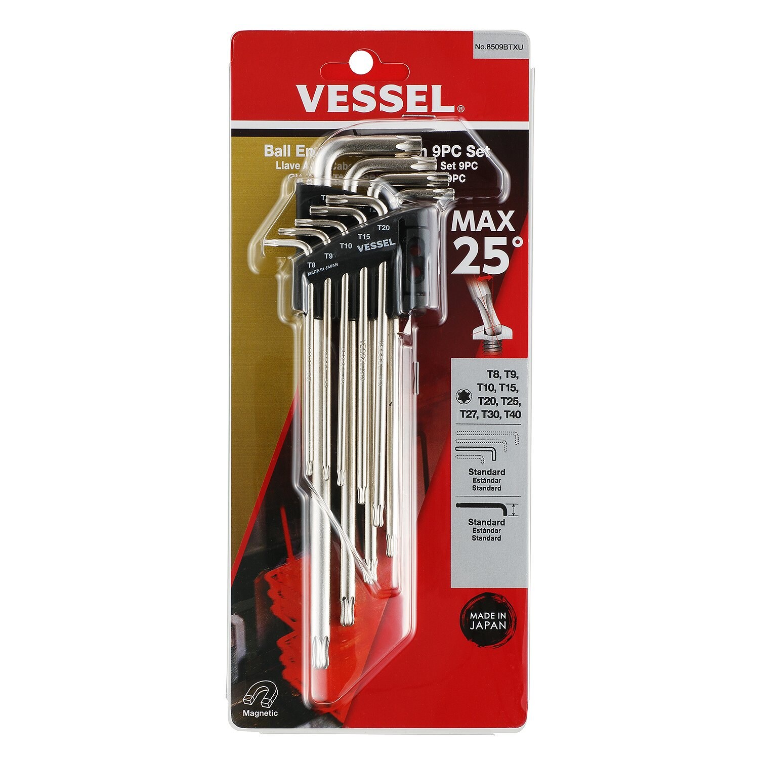 VESSEL 8509BTXU T8 Torx (star) 9 -Pieces Ball End Torx key set