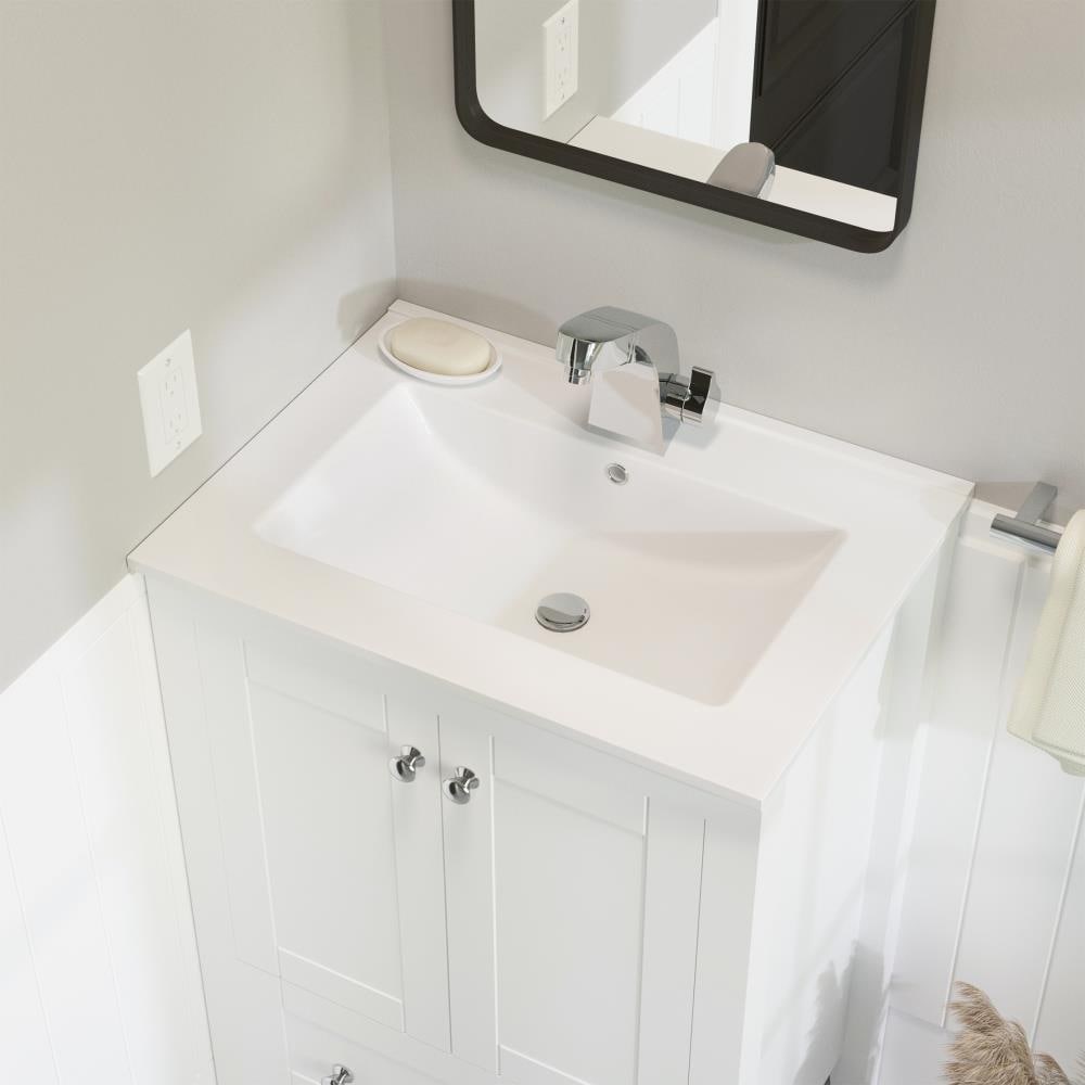 Swiss Madison Glossy White Ceramic Drop, Bathroom Vanity With Overflow Drain