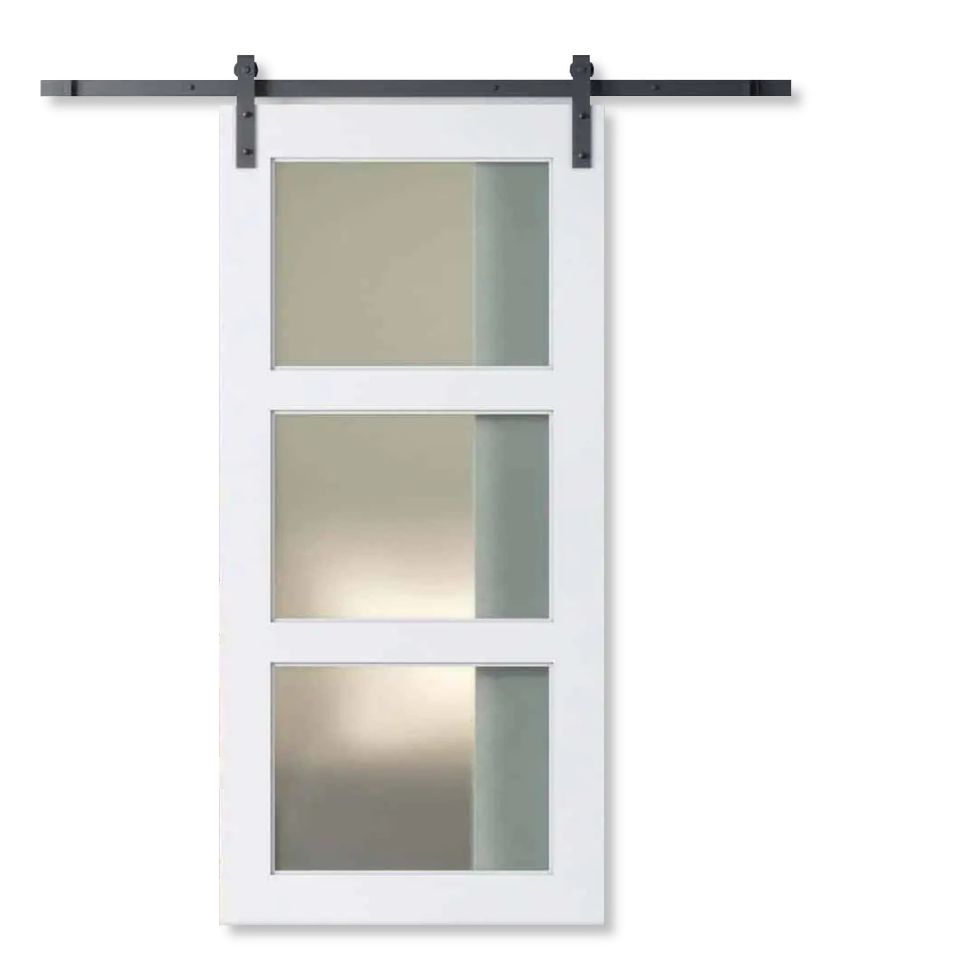 Urban Woodcraft 500L.40BD.3PG.W 40-in x 83-in White Prefinished Frosted glass Hardwood Wood Solid core Single Barn Door (Hardware Included)