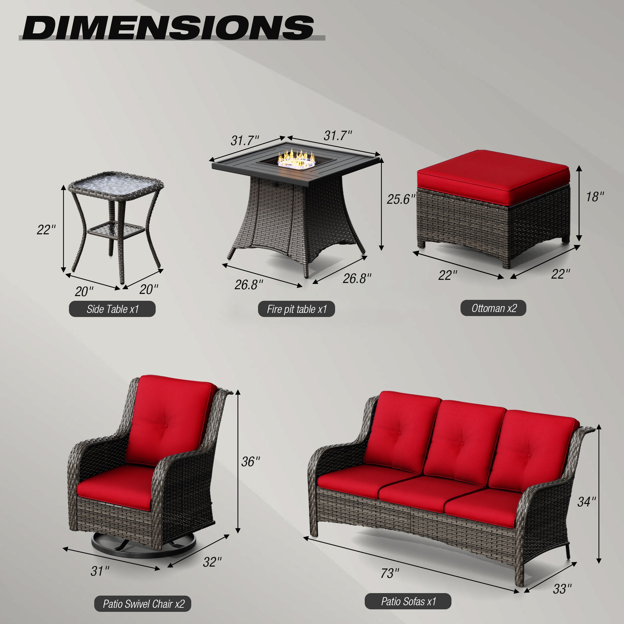 Gardenbee M01M09Z11-RED Patio-Conversation-Sets - View #2
