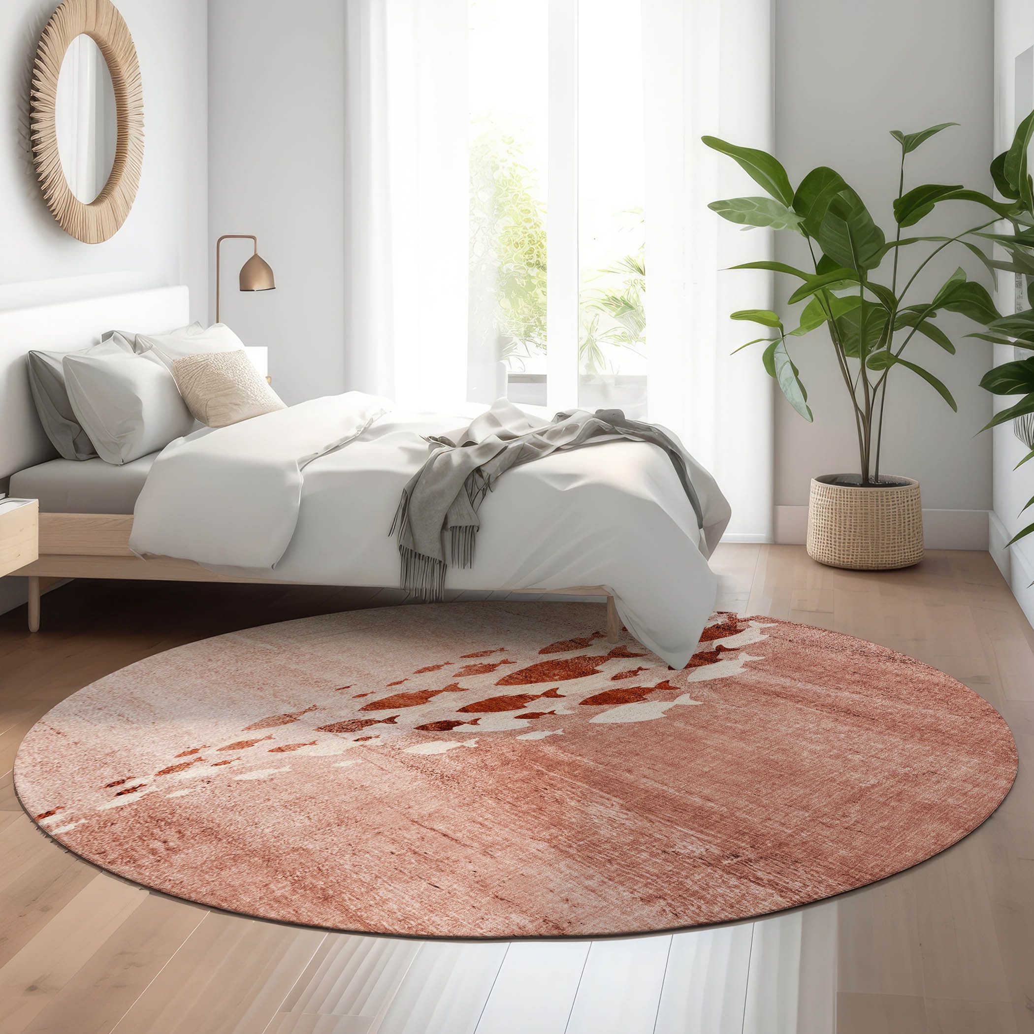 Addison Rugs AMF627TR8RO Mayfield AMF627TR 8 x 8 (ft) Loomed Polyester Terracotta Round Indoor Geometric Machine washable Area rug