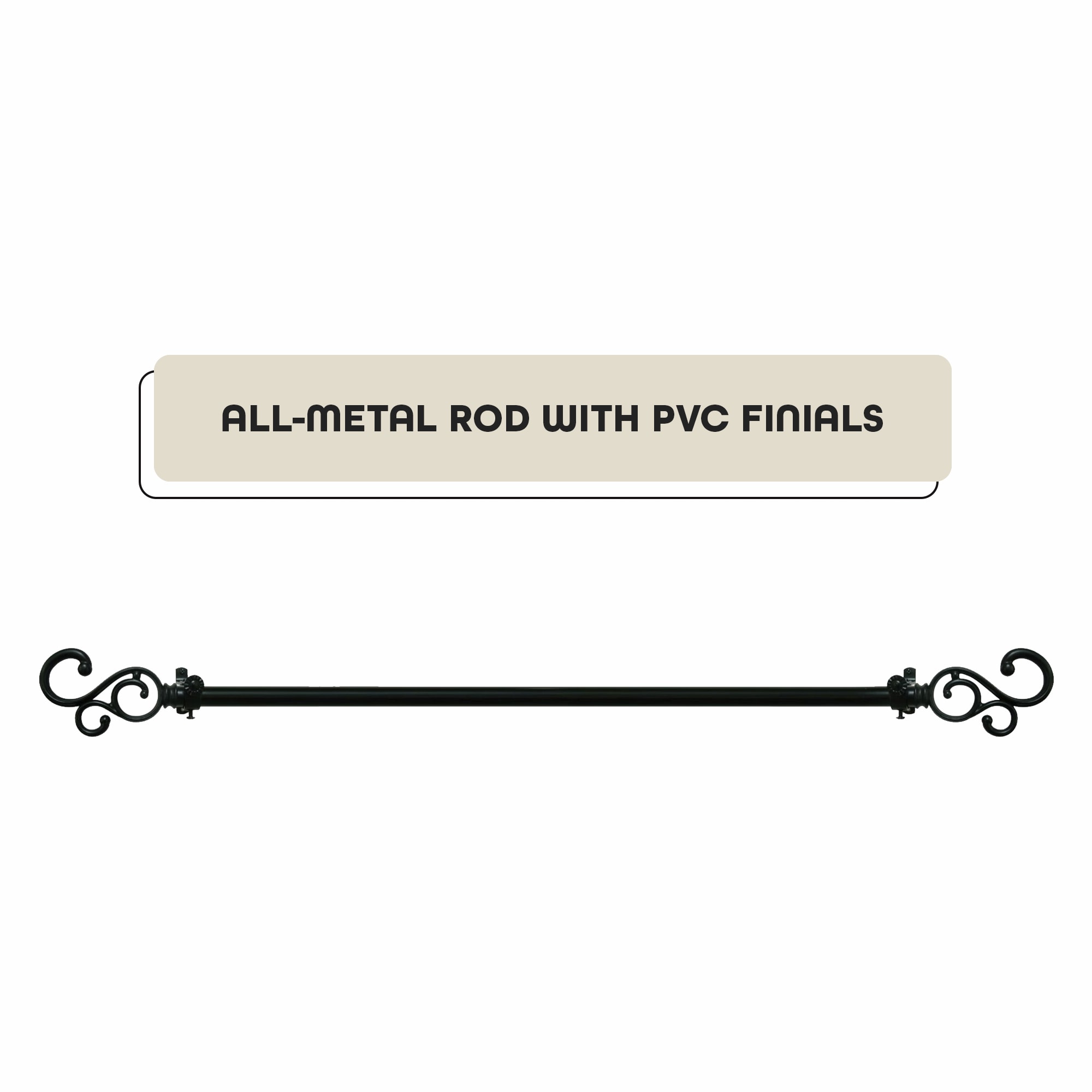Buono II Black Metal Decorative Curtain Rod with Finial, 66-120"