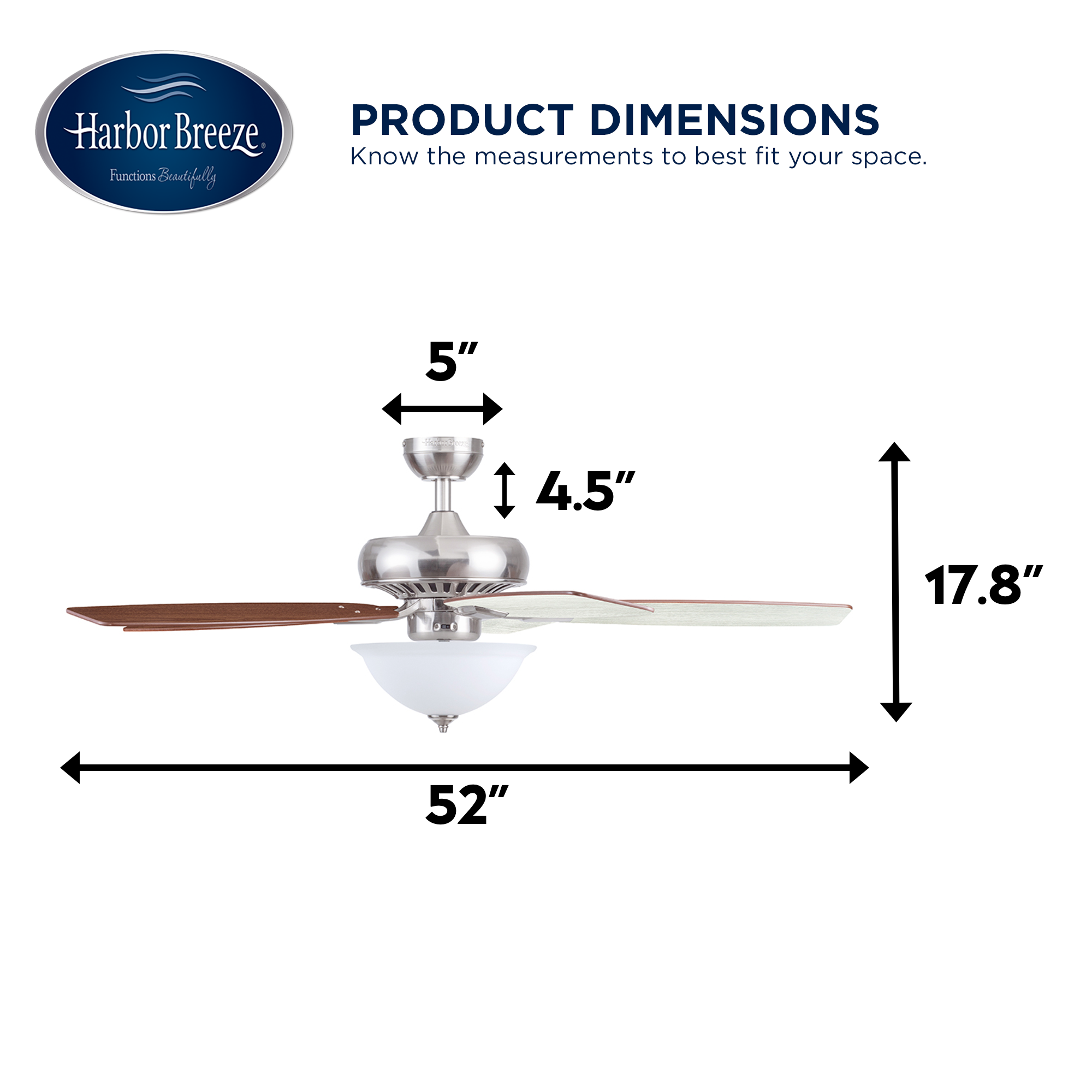 Harbor Breeze Oxford 52-in Brushed Nickel Indoor Downrod or Flush Mount  Ceiling Fan with Light and Remote (5-Blade)