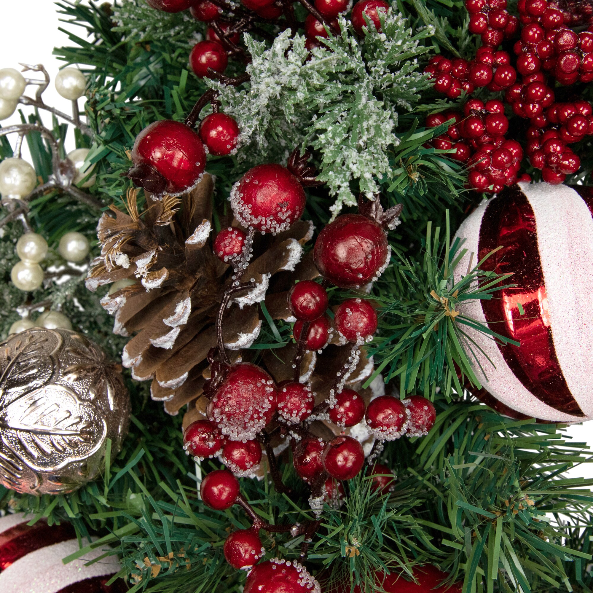 28-Inch Mixed Pine Christmas Wreath with Ornaments