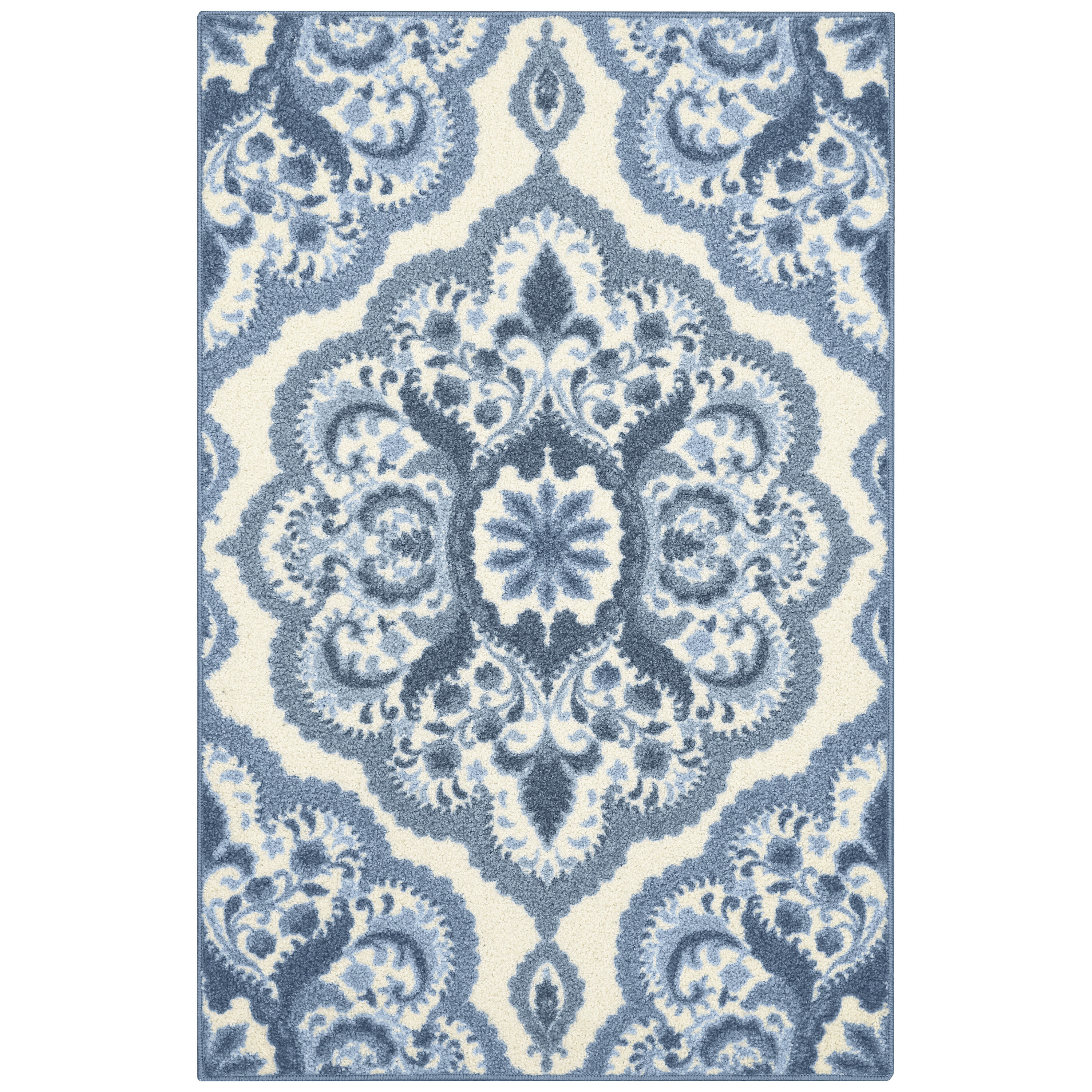 Vivian Blue Floral Tufted Washable Rectangular Rug