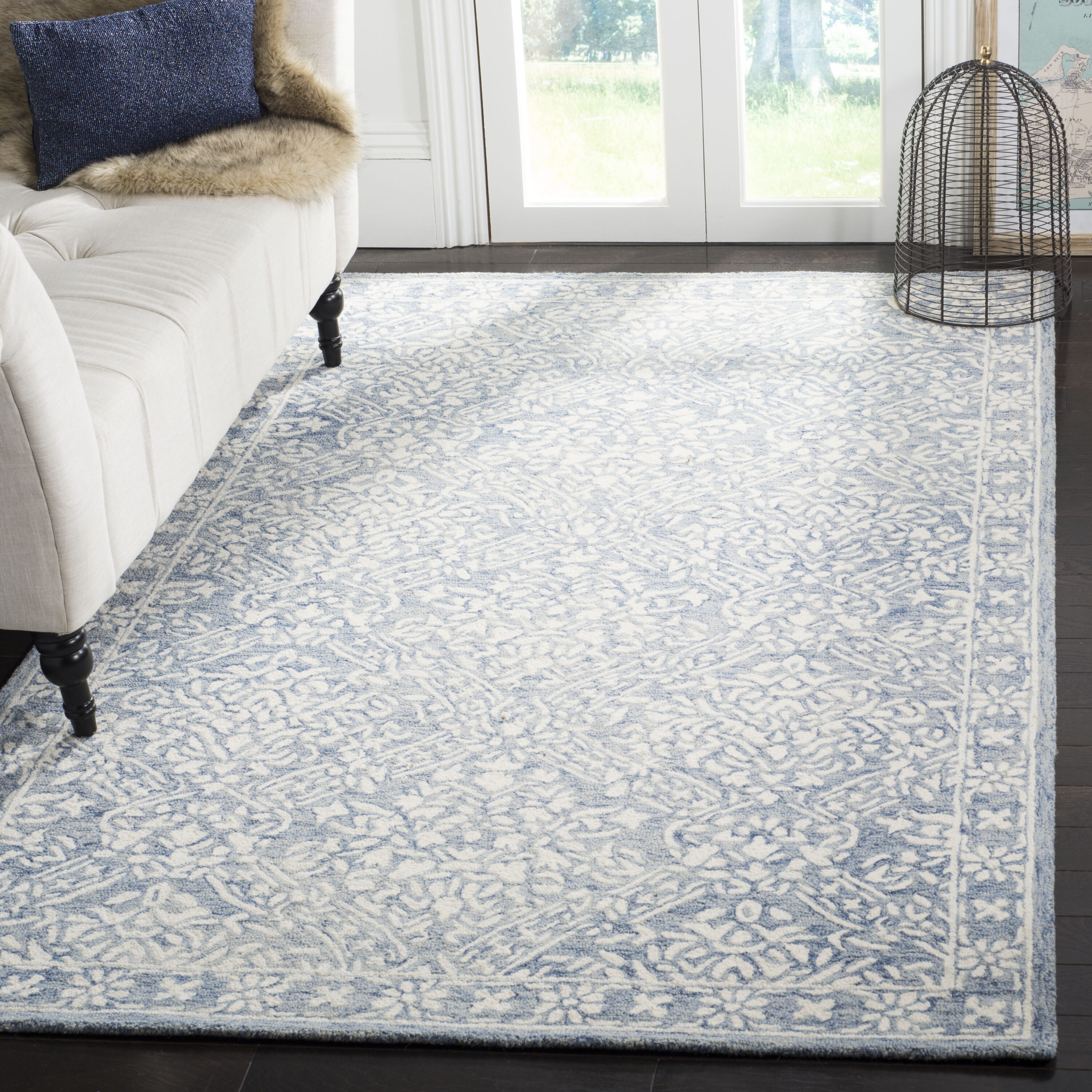 Lauren Ralph Lauren 6 x 9 (ft) Tufted Wool Blue/Ivory Rectangular Indoor Mid-Century Modern Spot Clean Only Area rug