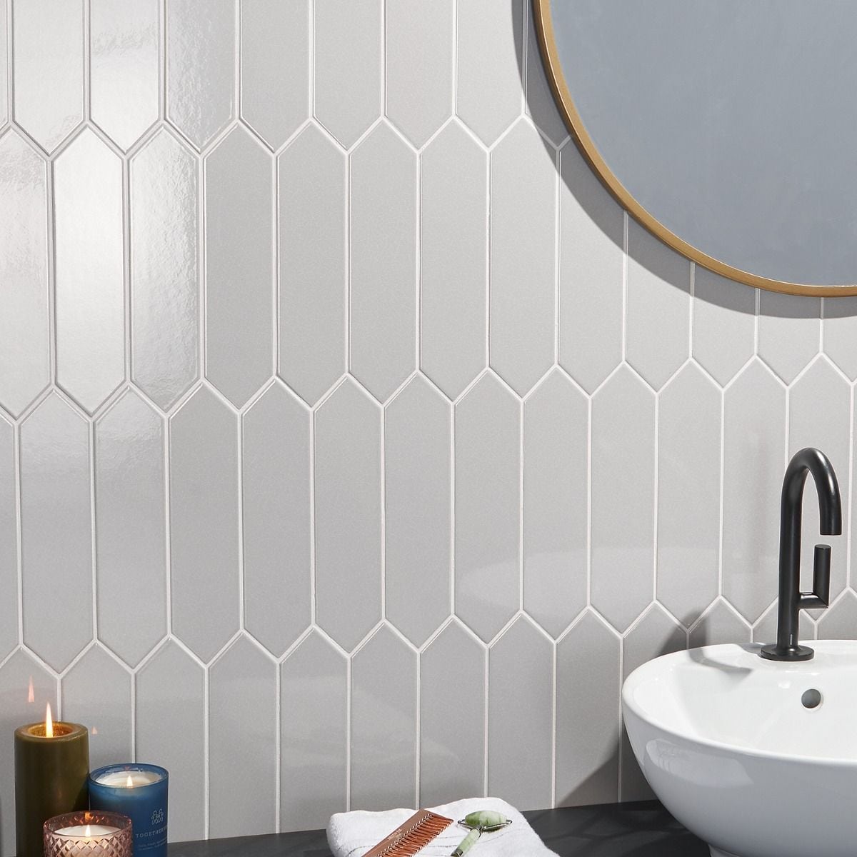 Artmore Tile Camino Gray 3-in x 12-in Polished Ceramic Encaustic Wall ...