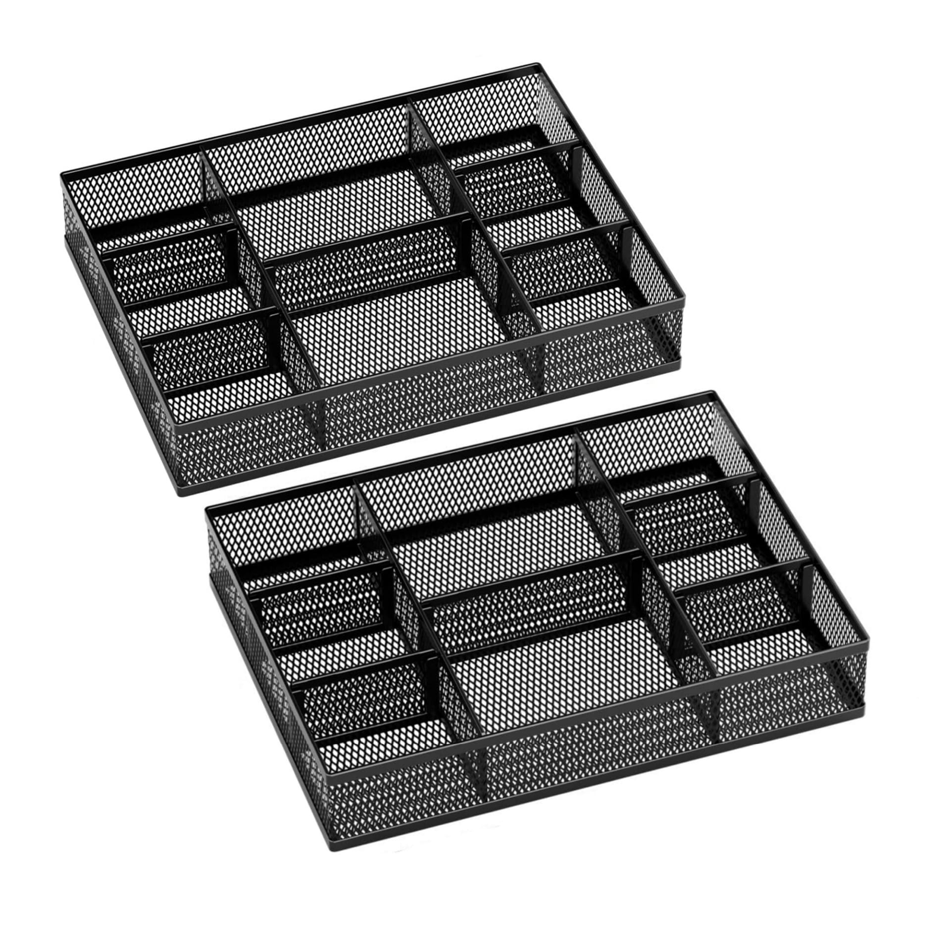 Etokfoks  Black 12 in x 6 in Wire Mesh Drawer Organizer Tray with Adjustable Dividers for Office Supplies and Makeup