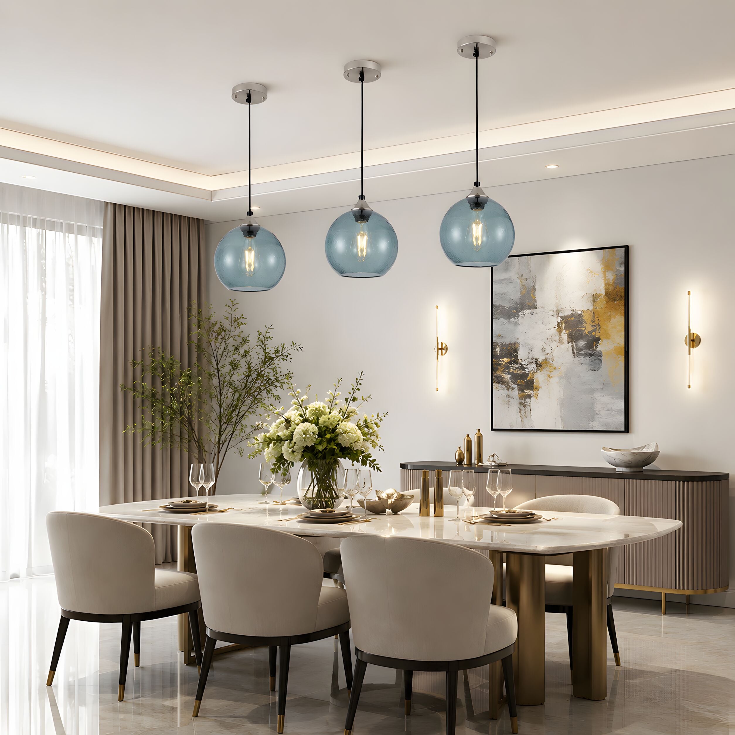 RCCFBHM 7.9-In 1 Pack Modern Globe Glass Pendant Light Fixtures with Adjustable Cord Hanging Kitchen Island Lighting for Dining Room Bedroom Green