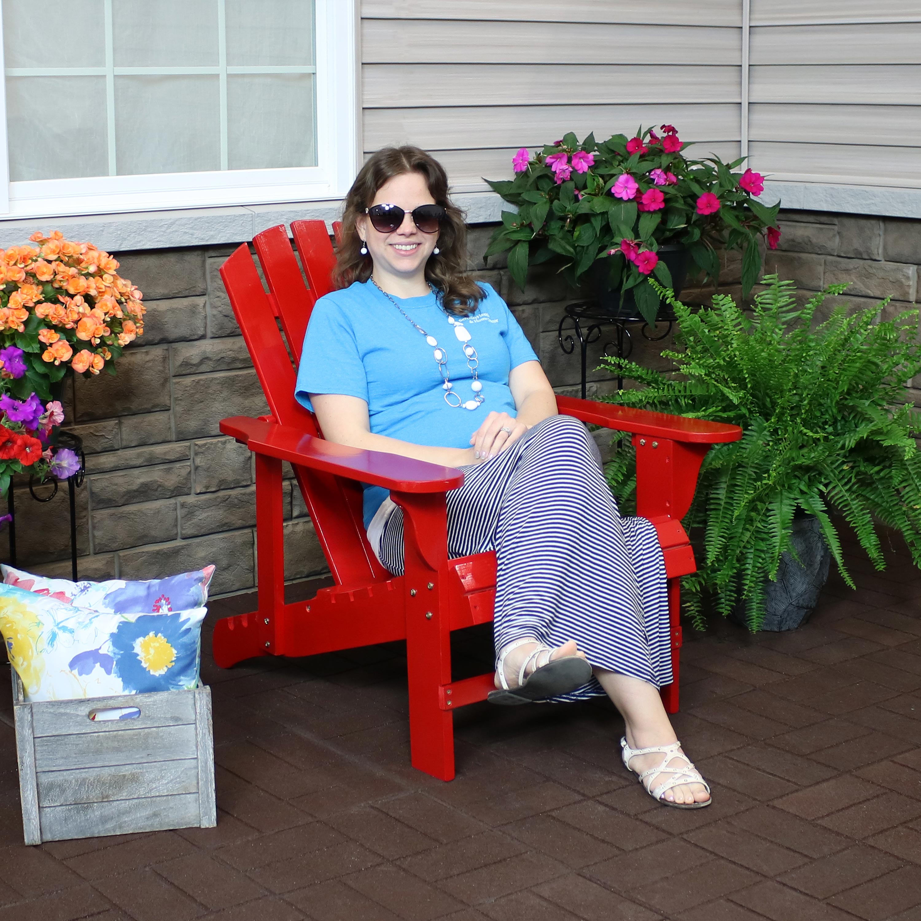 Red Fir Wood Adjustable Backrest Adirondack Patio Chairs - Set of 2