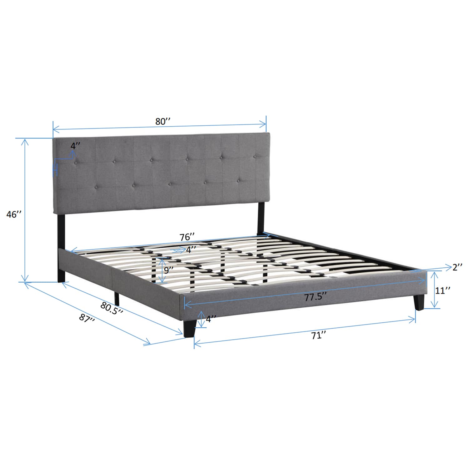 GZMR King Size Upholstered Platform Bed Frame Gray King Wood Bed Frame ...