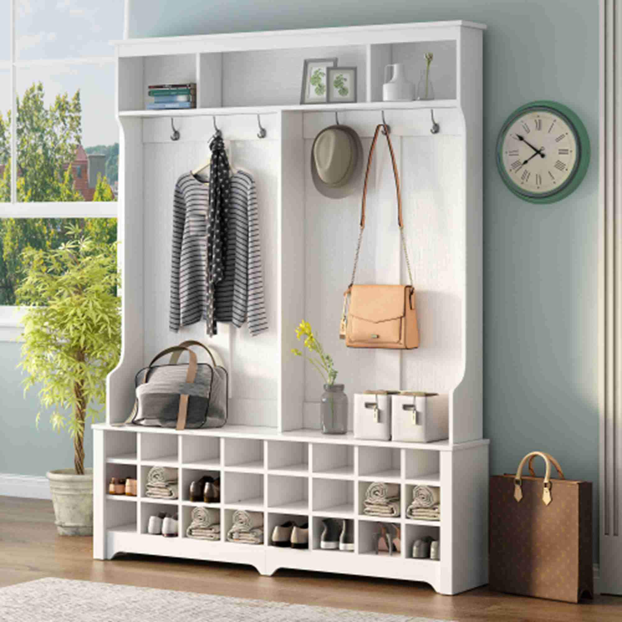 Zeus & Ruta 724HATREE-27 Modern 60-in White Wood Hall Tree