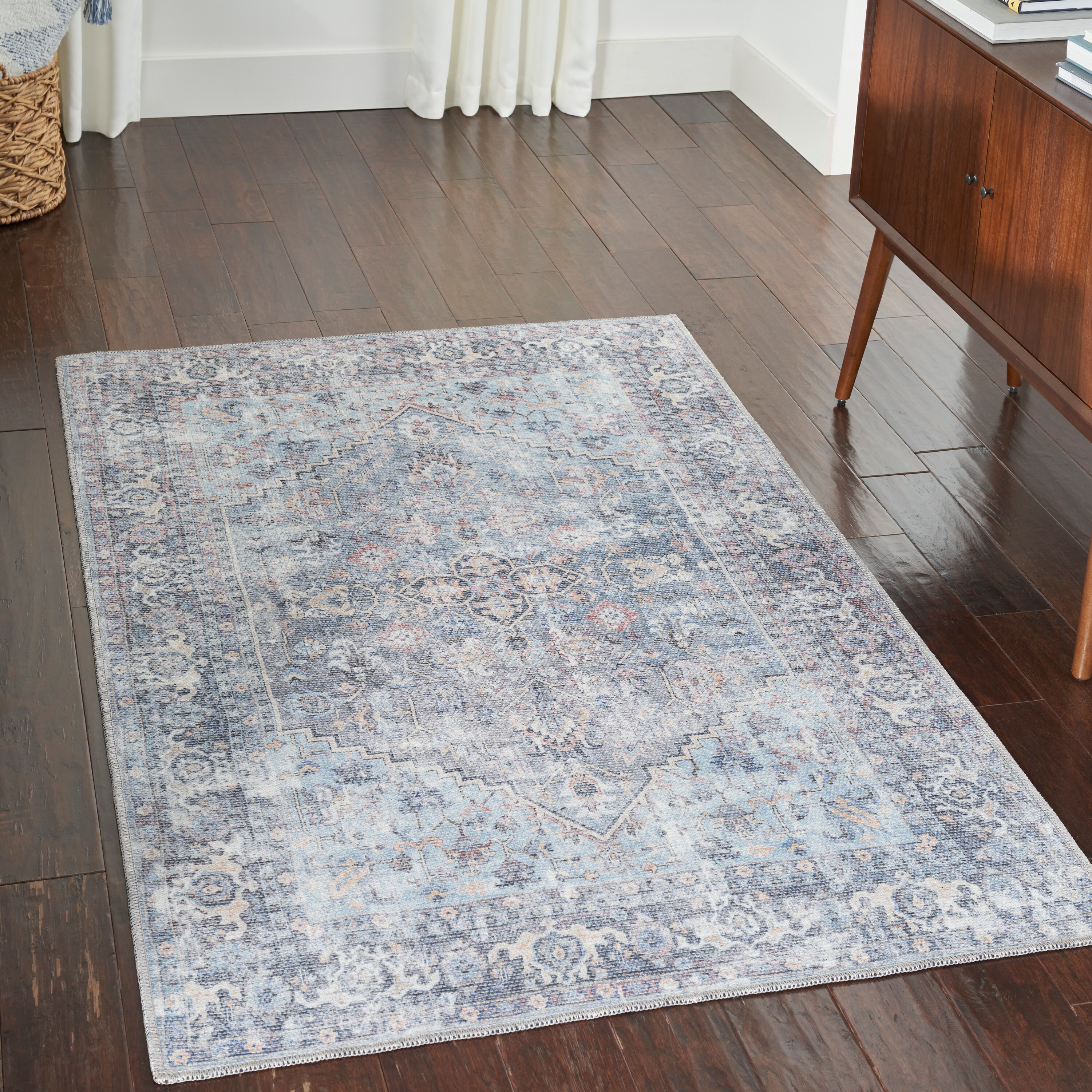 Nicole Curtis 99446872302 Machine Washable Series 1 4 x 6 (ft) Loomed Chenille Light Grey/Blue Rectangular Indoor Medallion Area rug