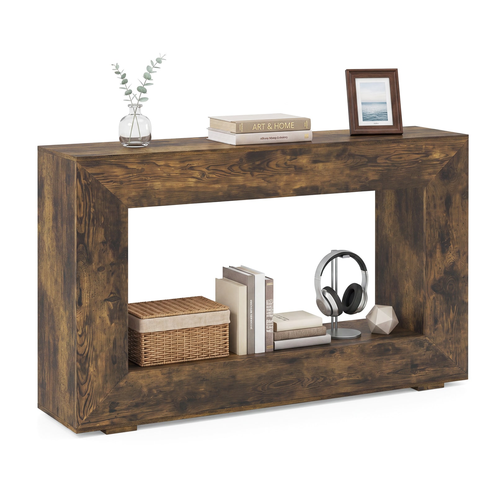 Volenca 47-in W x 12-in D x 33-in H Wood Grain Console Table with Open ...