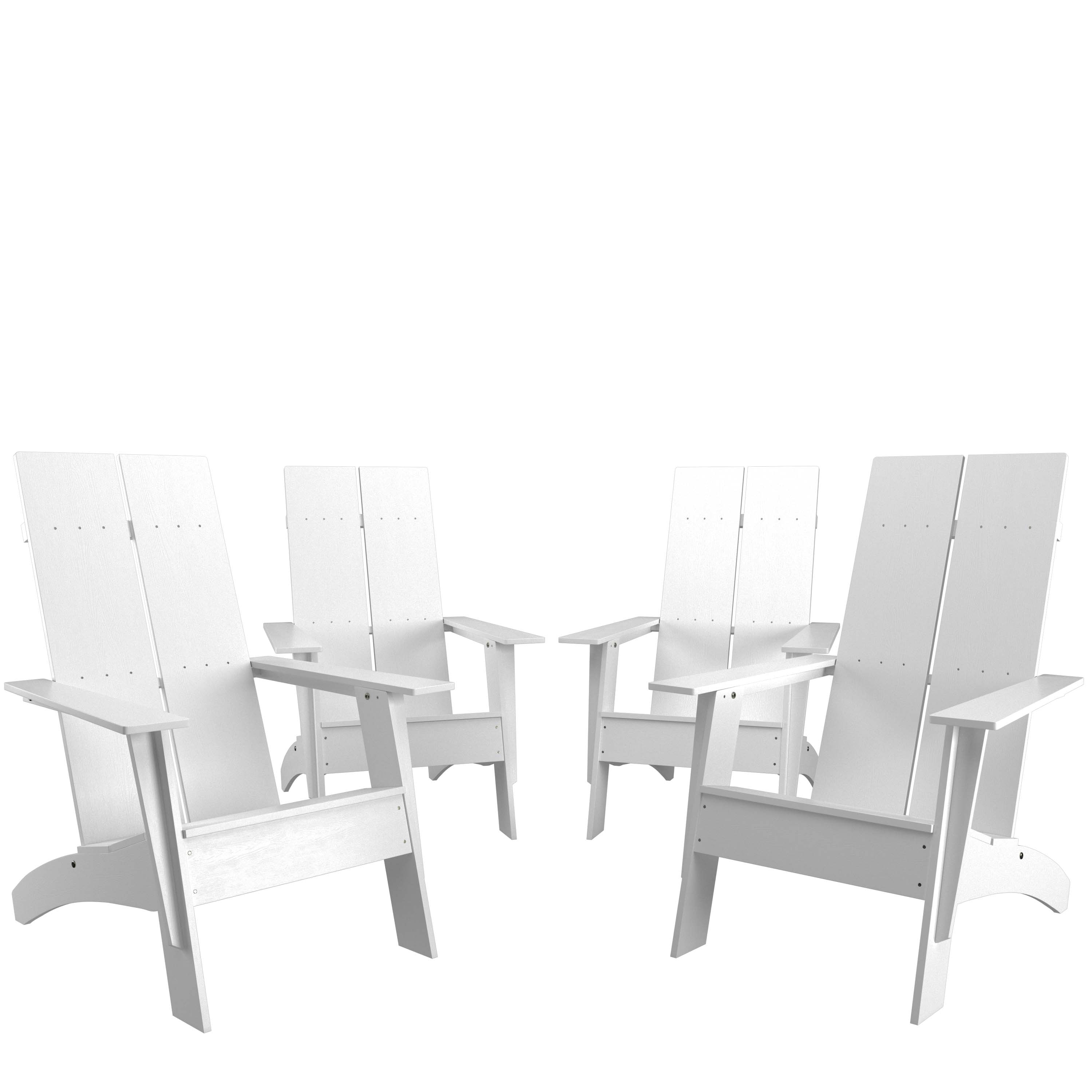 Flash Furniture 840196321608 Set of 4 Sawyer Modern All-Weather Poly Resin Wood Adirondack Chairs in White