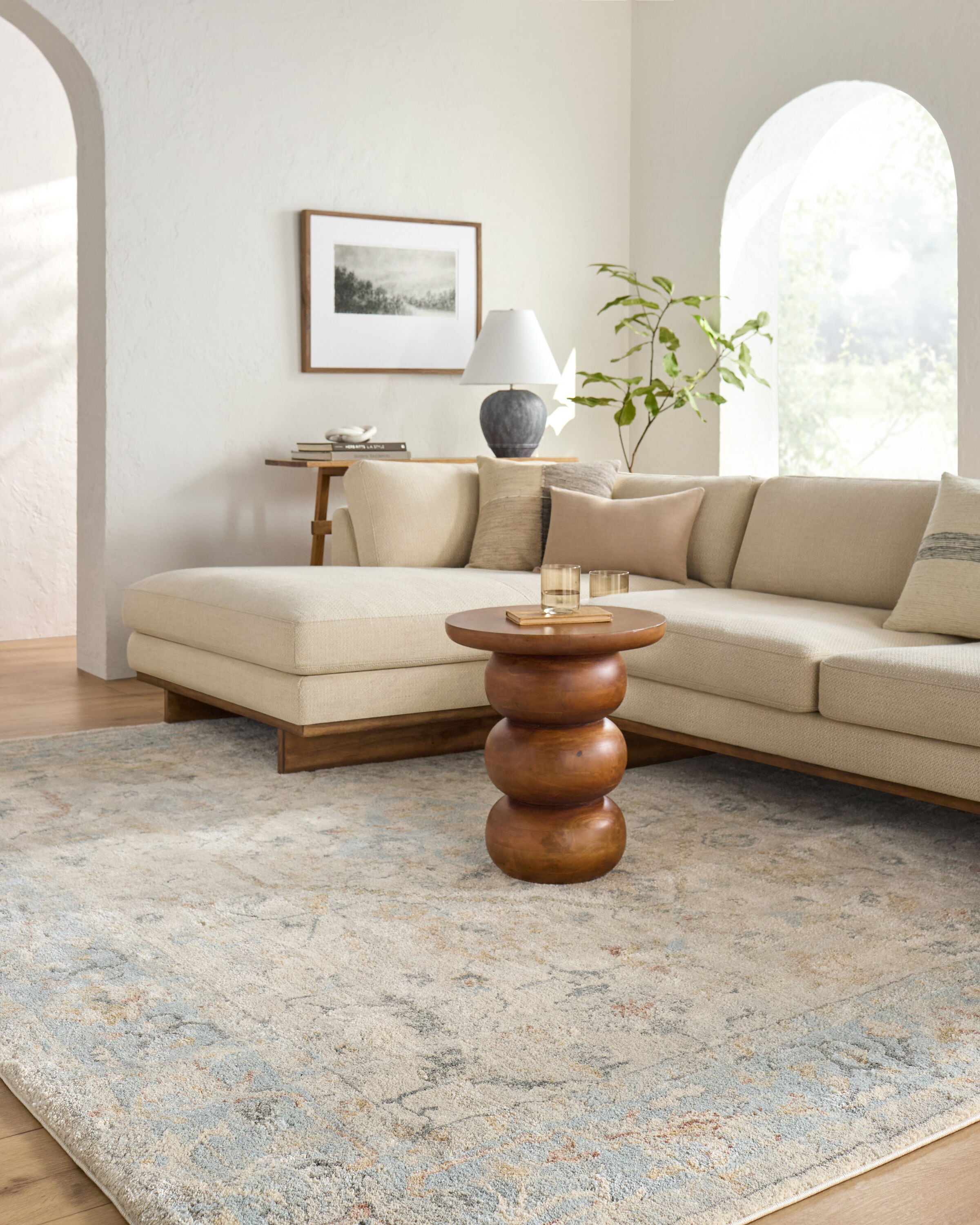 allen + roth with STAINMASTER 670951 Blue Himalayan Dream 8 x 10 (ft) Loomed Polyester/Polypropylene Blue Rectangular Indoor Medallion Oriental Area rug
