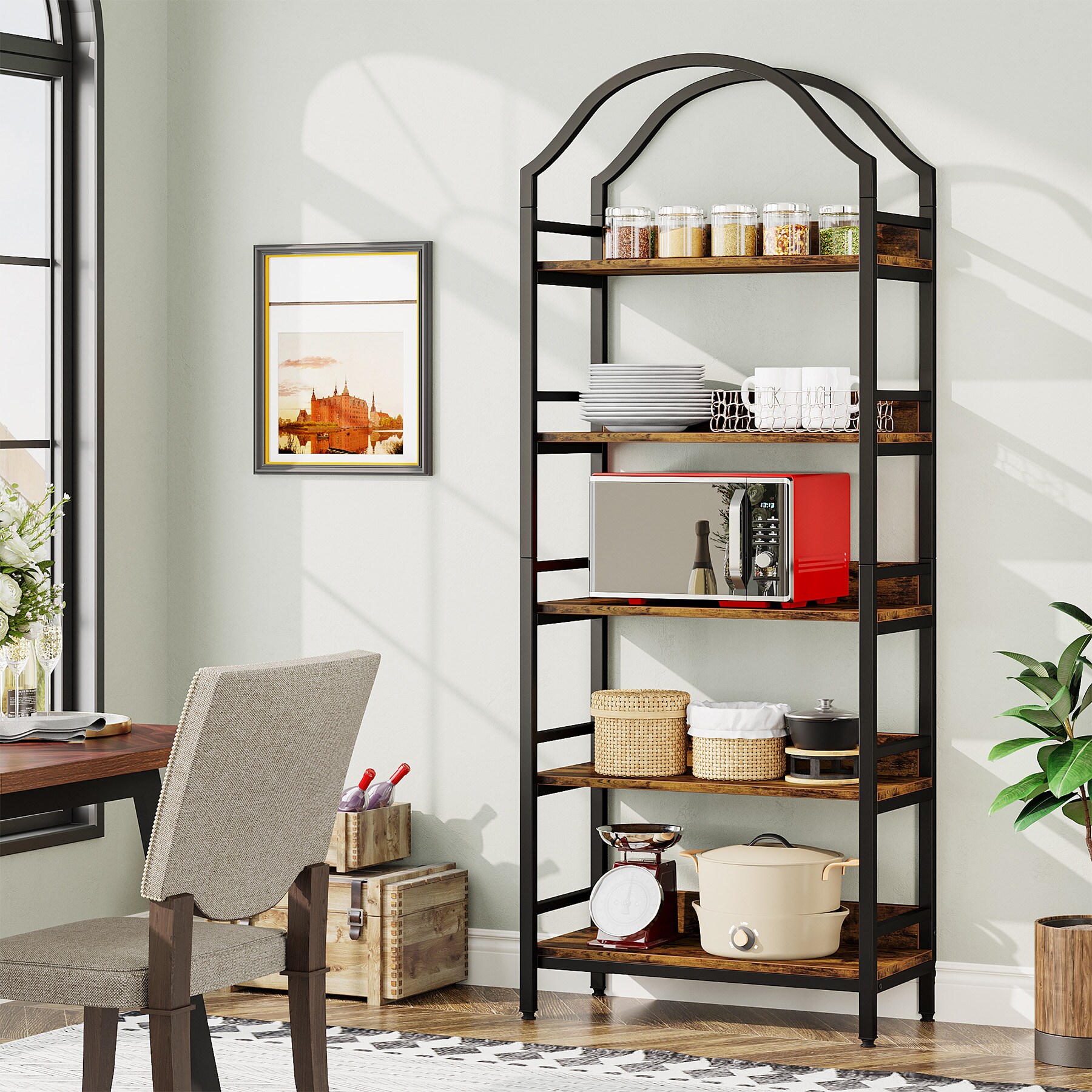 Tribesigns Rustic Brown and Black Metal 7-Shelf Corner Bookcase (13.4-in W x 78.74-in H x 13.4-in D) Unfinished | HOGA-C0820