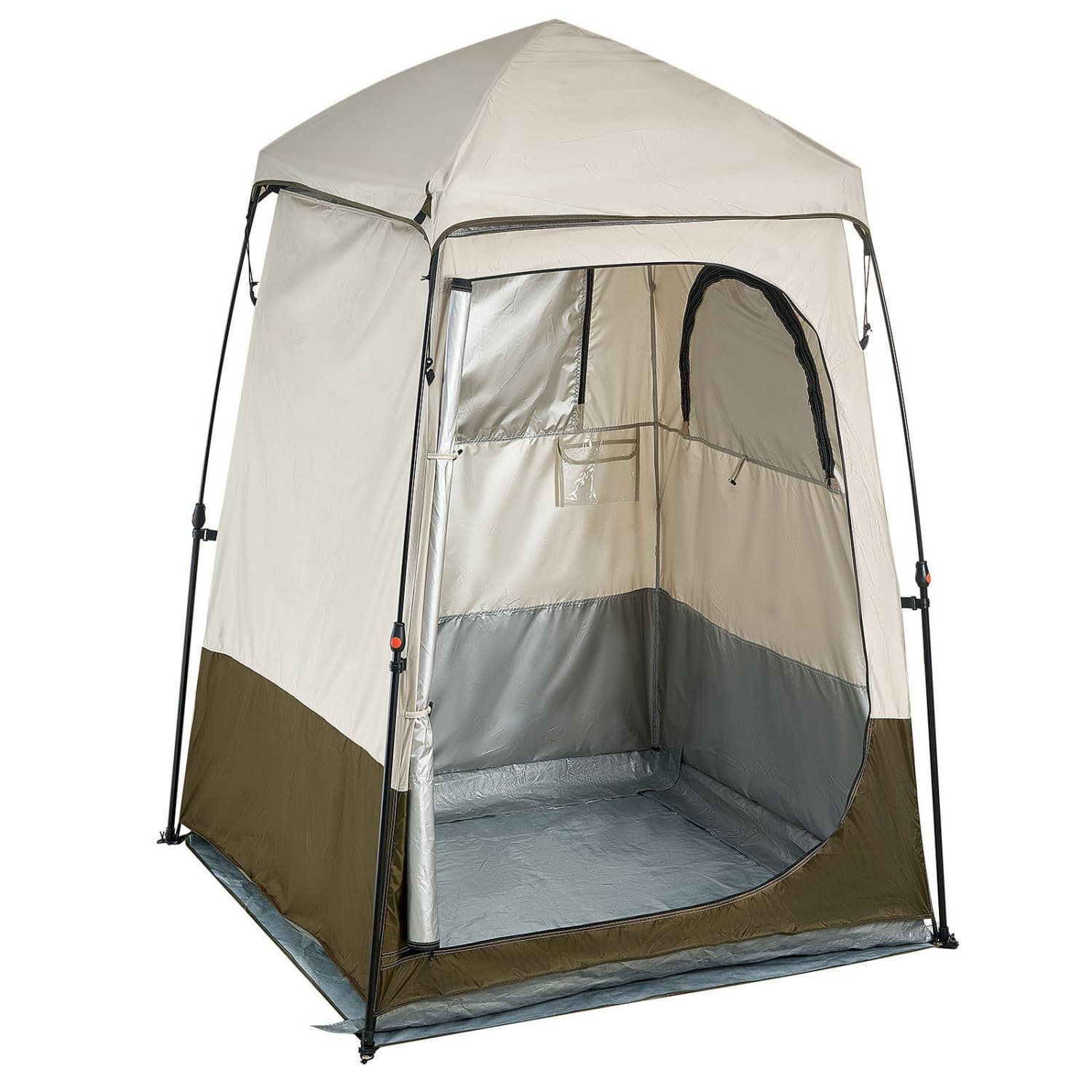 Angel Sar Foldable Camping Shower Tent 1 Room Privacy Changing Room 210D Oxford Silver Coating with Ground Stakes Carry Bag for Camping Beach Fishing
