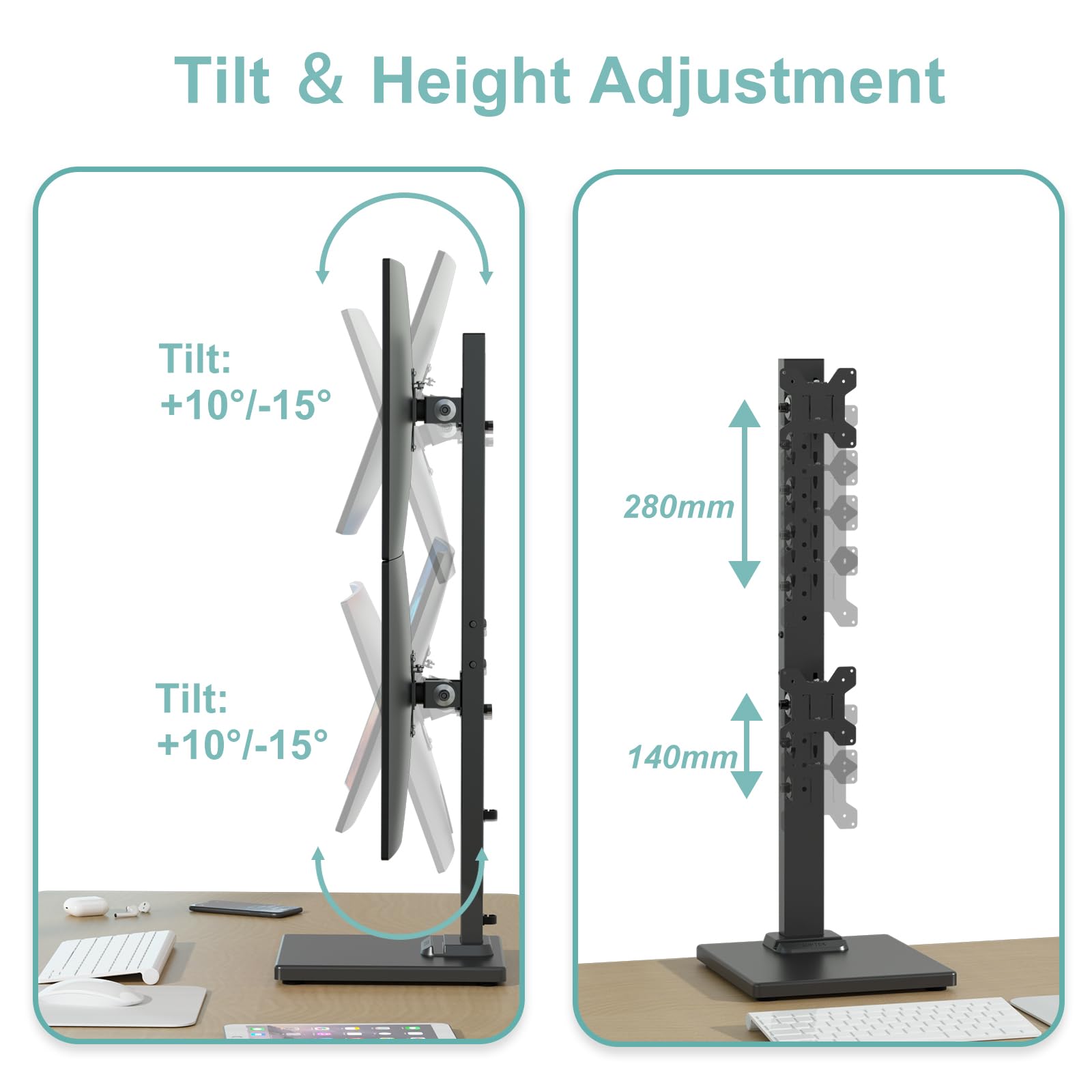 PIGFDK 13 to 43in single 13 to 36in dual Steel Wood Monitor Stand Riser ...