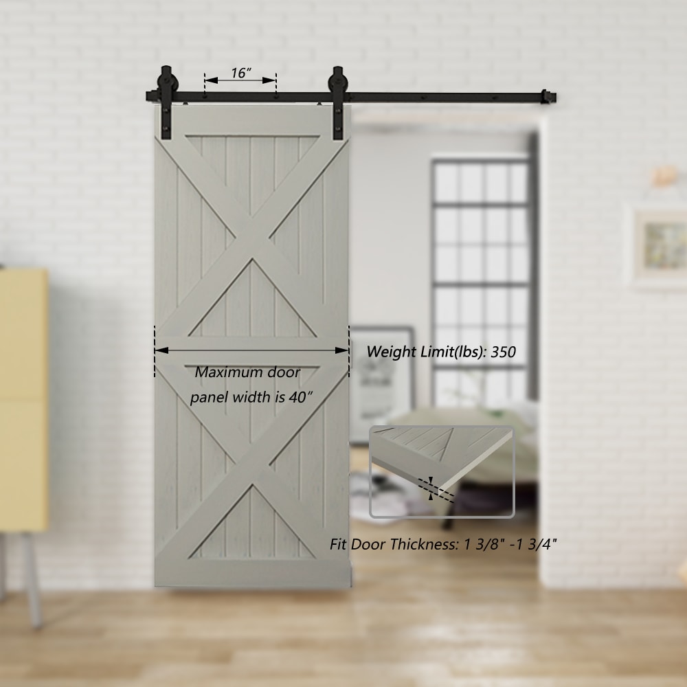 Clihome 78-in Matte Black Interior Exterior Straight Barn Door Hardware 