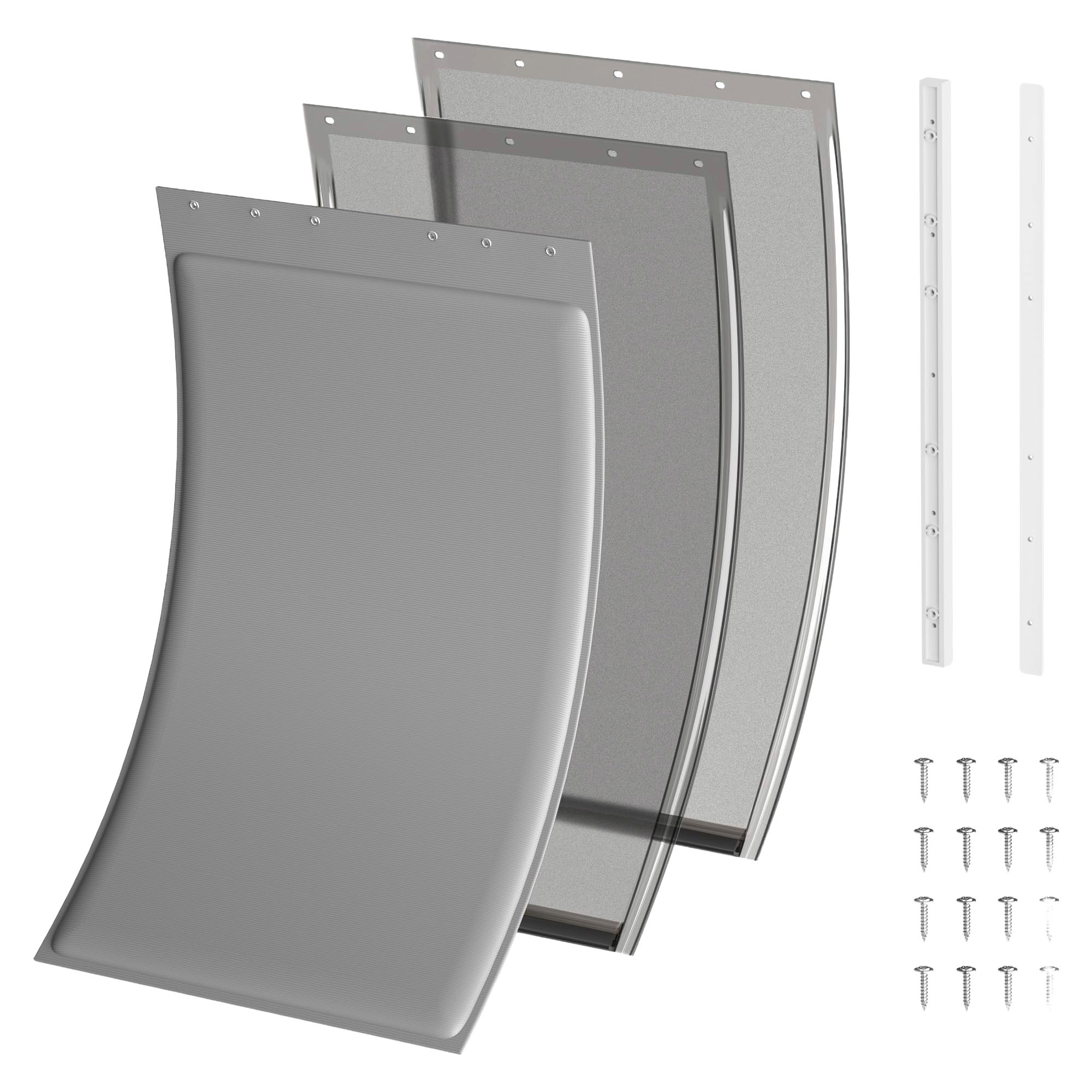 Etokfoks  Large Insulated Dog Door Replacement Flap Kit 10 1 8 in x 16 7 8 in Smoky Finish with Clamp Back Plate and Mounting Screws