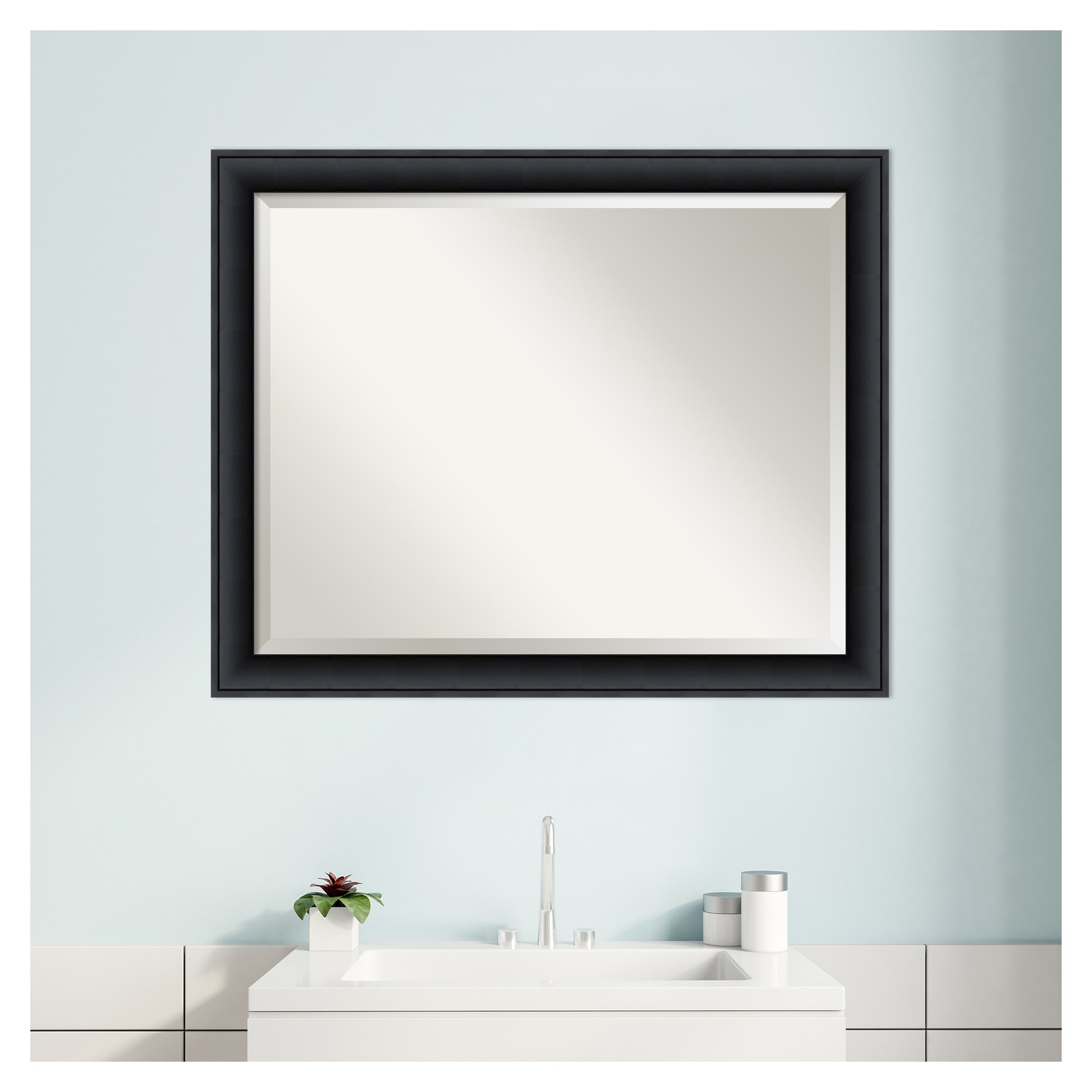 Amanti Art Nero Black 31.38-in x 25.38-in Bathroom Vanity Mirror (Satin ...