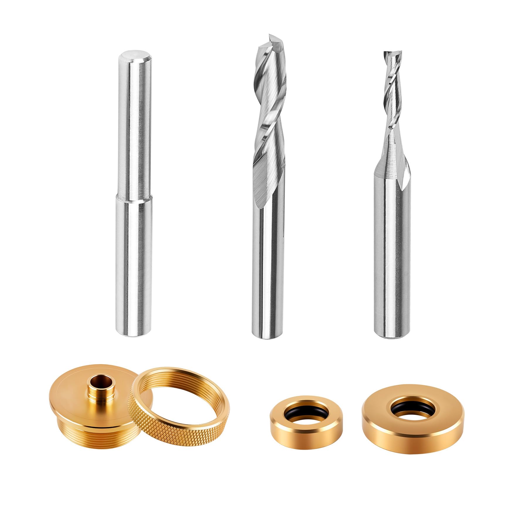 SenQWFa LDC0811Q329 Router Inlay Kit Solid Brass Inlay Bushing Kit with One Eighth Inch and One Quarter Inch Cutting Diameter and One Quarter Inch Shank
