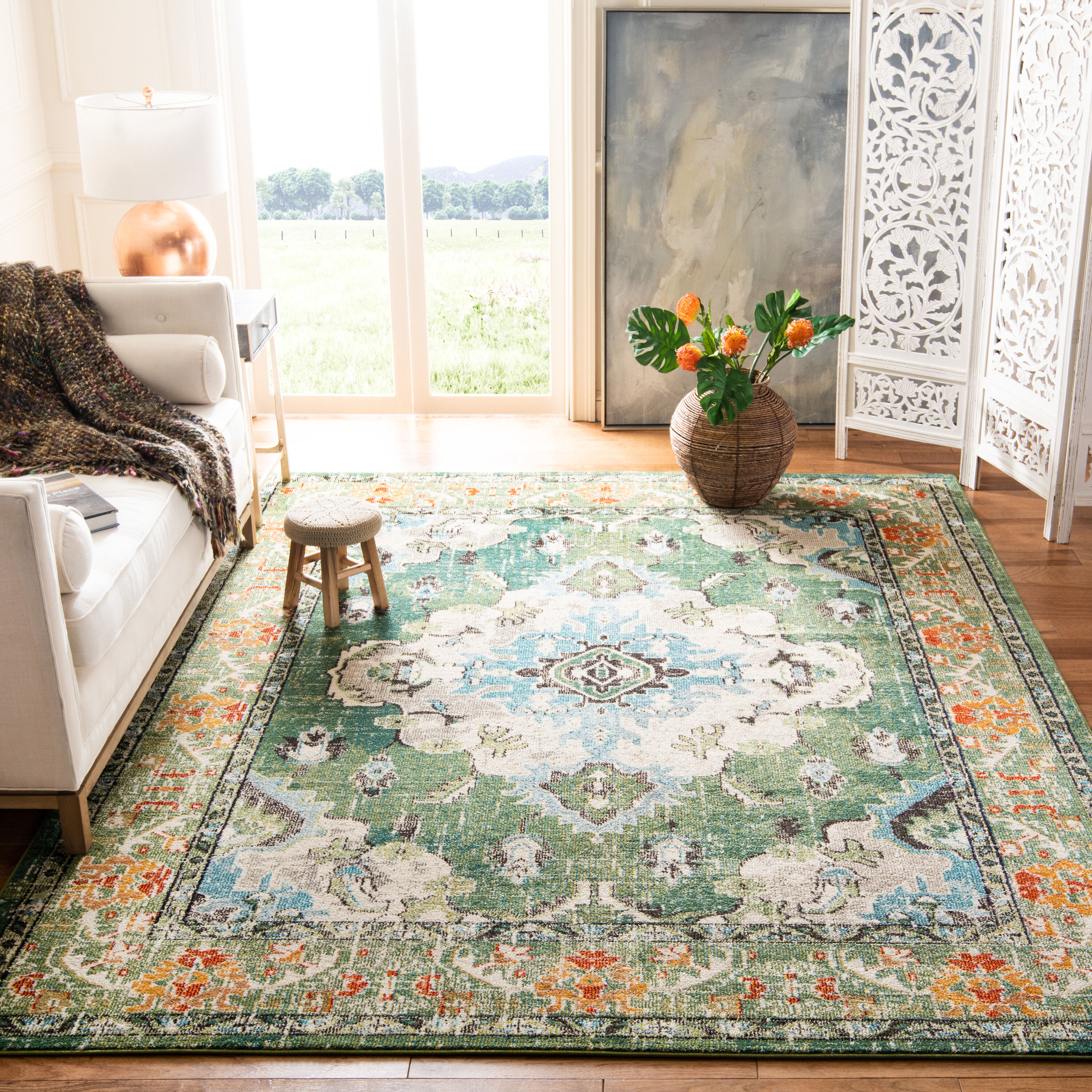 Safavieh MNC243F-1218 Monaco 243F Forest Green Light Blue Traditional Oversized 12ft x 18ft Rug