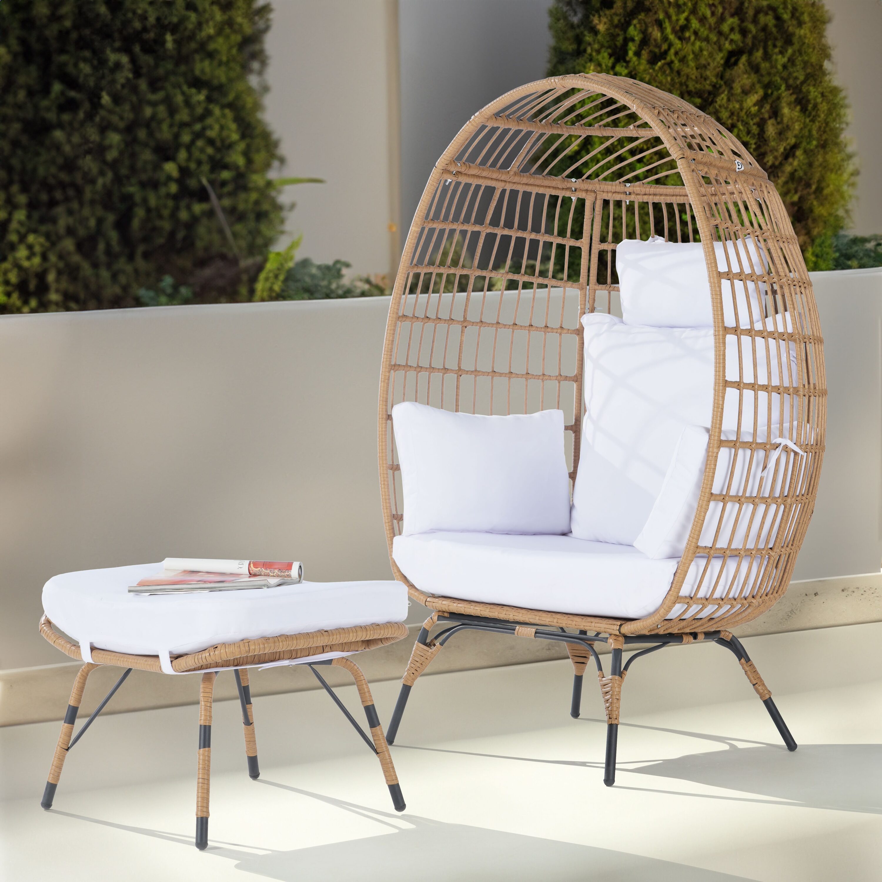 SANSTAR L-RJDC52WT-AD 2 -Piece Wicker Patio Conversation Set with White Cushions