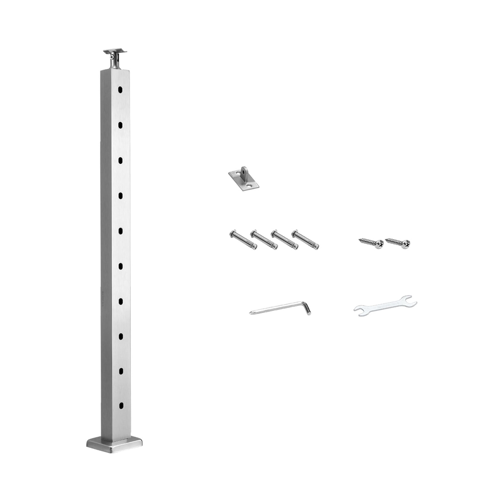 GIVIMO Cable Railing Post 36x1x2-in Stainless Steel Stair Deck Posts 1-Pack with Mounting Bracket Pre-Drilled Pickets Silver Cable Handrail Post