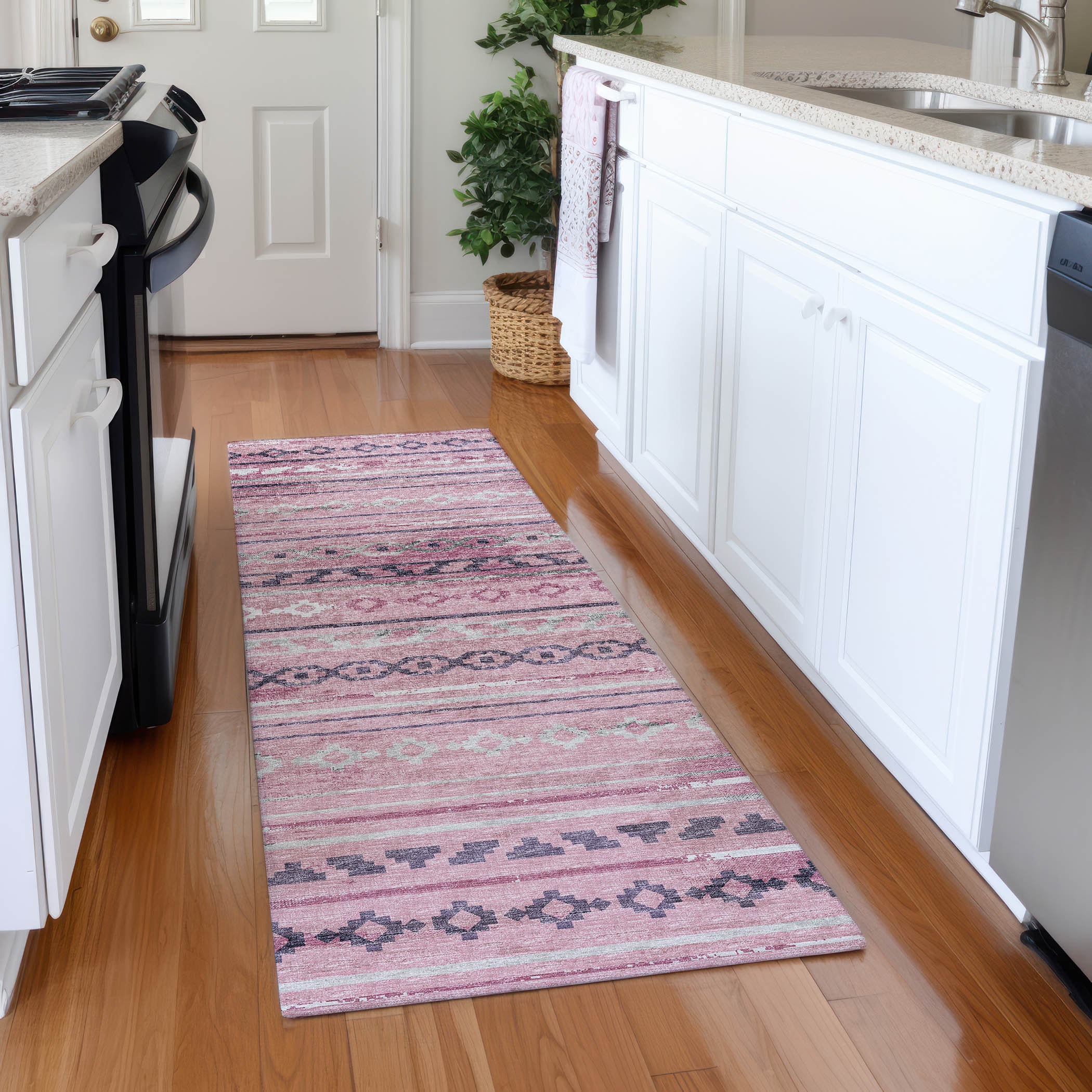 Addison Rugs AMF116PI2X8 Mayfield AMF116PI 2 x 7 (ft) Loomed Polyester Pink Rectangular Indoor Geometric Machine washable Area rug
