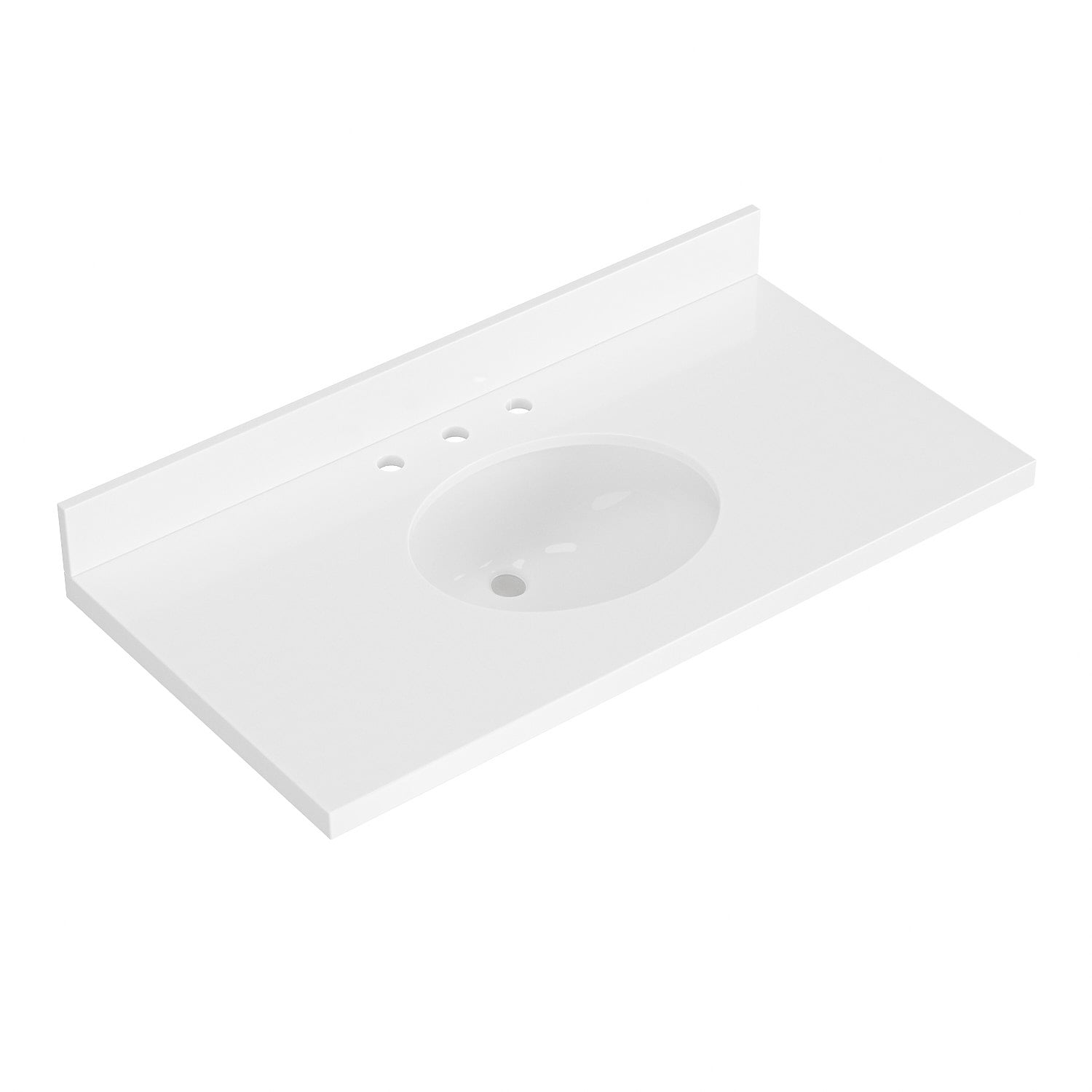 ARIEL WQ-43-CT-OS 43-in x 22-in Pure White Quartz Quartz Undermount Single Sink Widespread Faucet Mount Bathroom Vanity Top