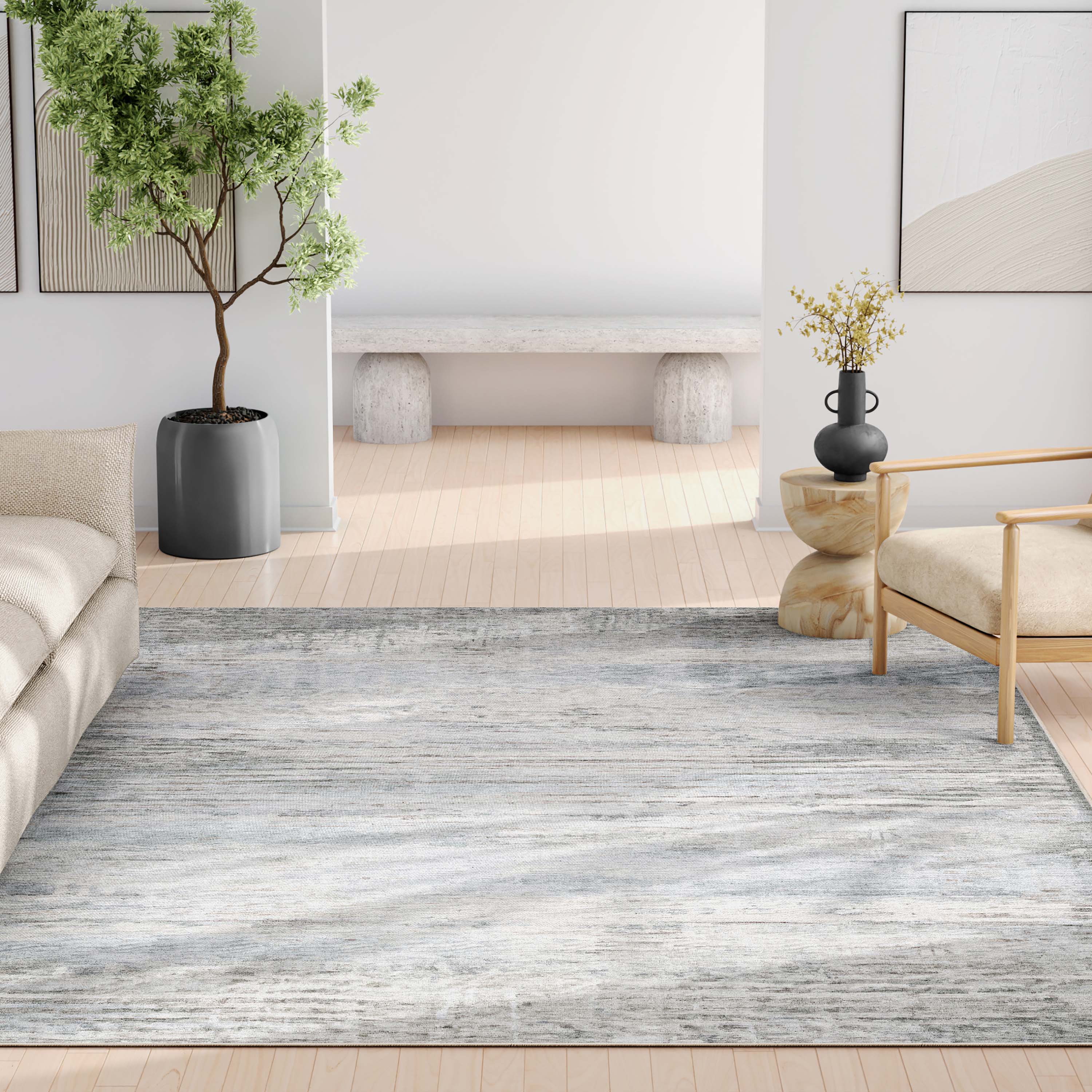 Blue and Beige Abstract Synthetic Flat-Weave 5' x 7' Area Rug