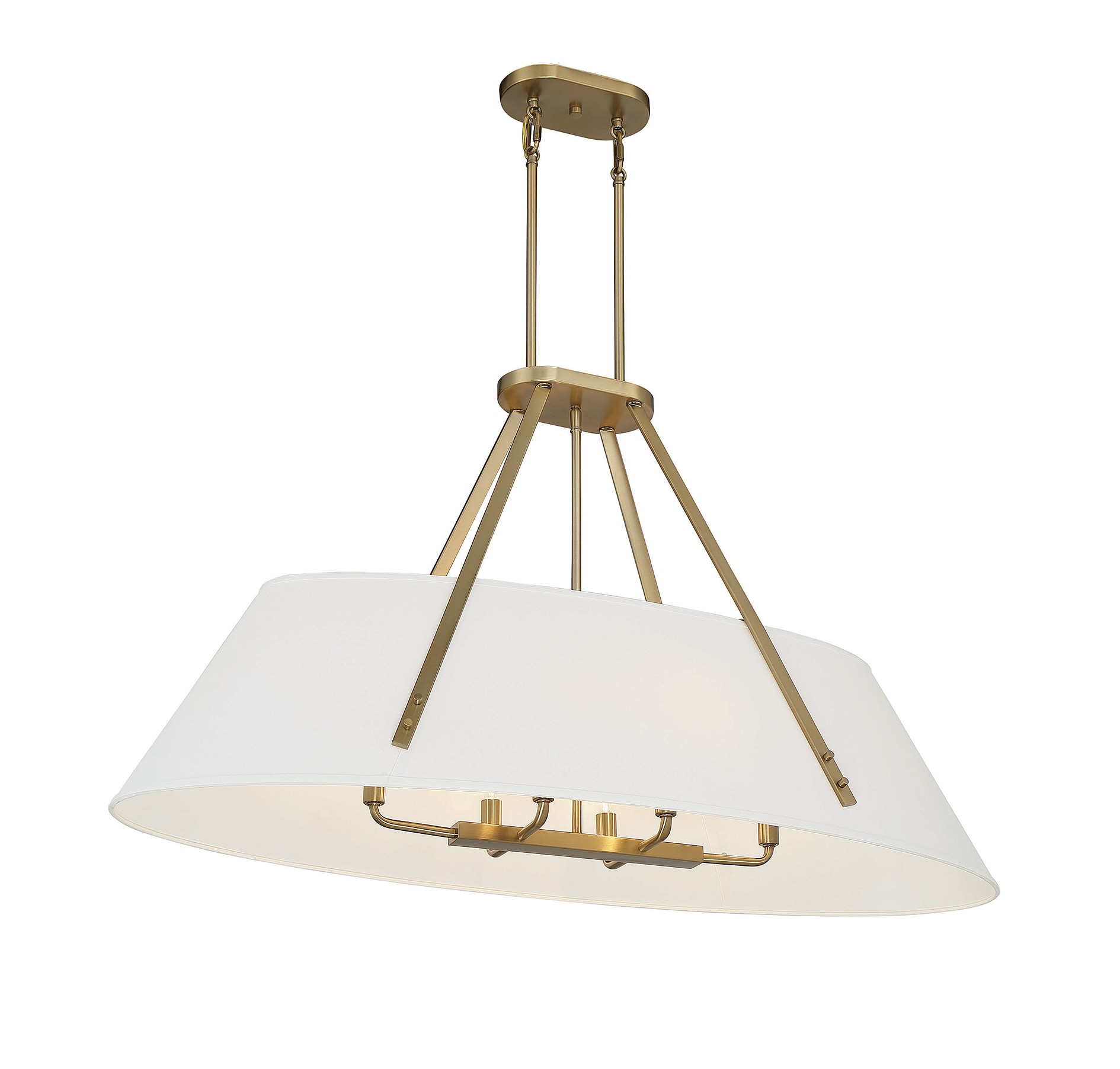 Newport Warm Brass 6-Light Oval Chandelier with Soft White Fabric Shade