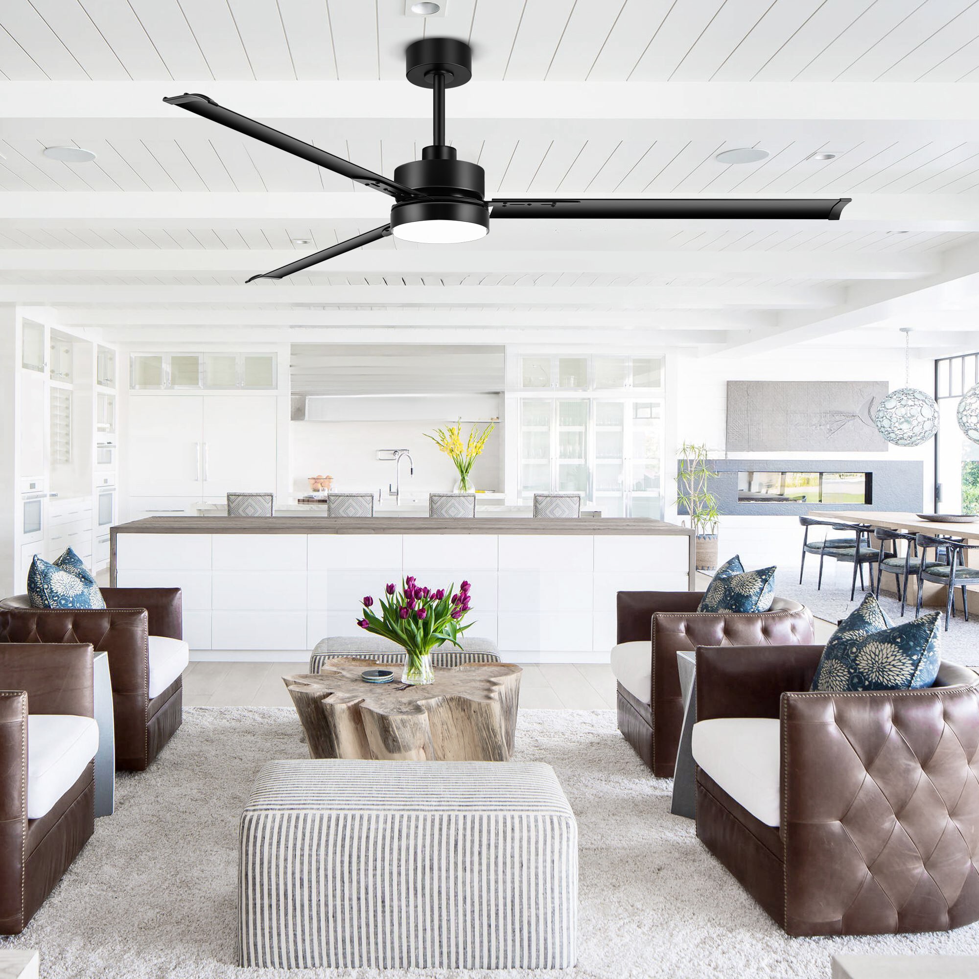 72-Inch Matte Black Ceiling Fan with LED Light and Remote