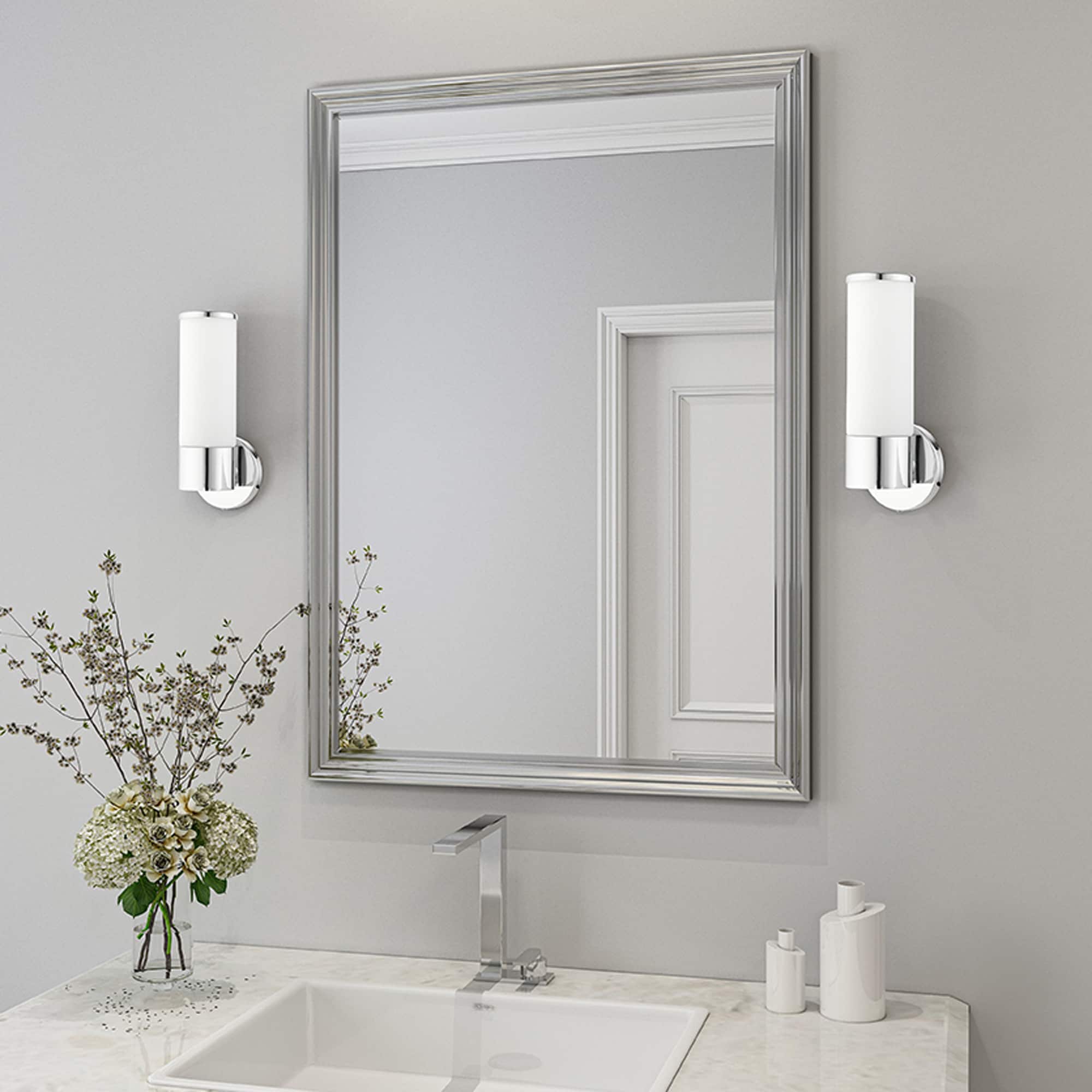 Polished Chrome Steel Wall Sconce with Opal Glass Shade