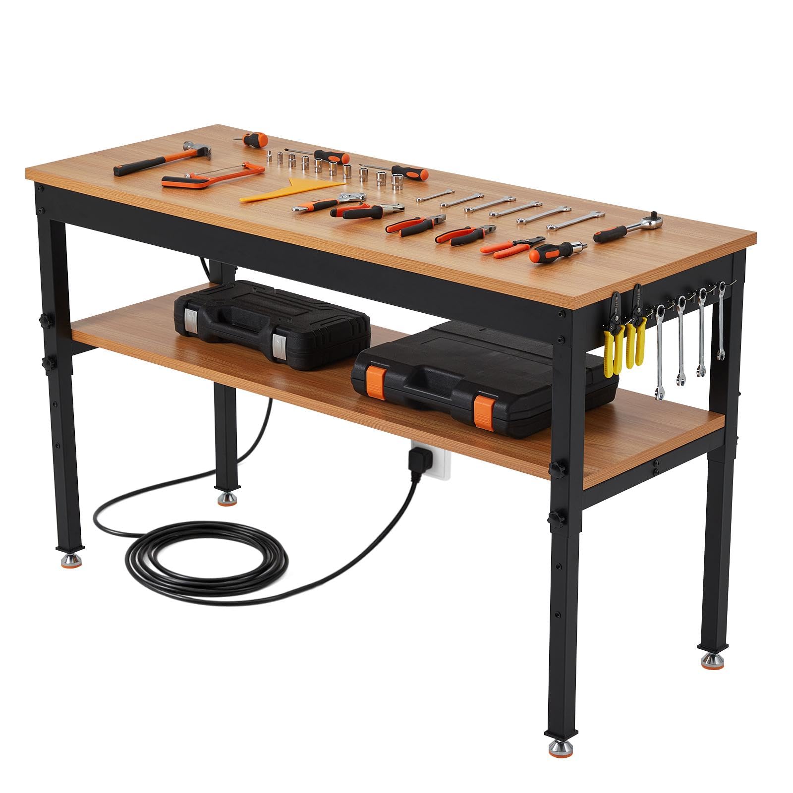 Assile 48in Adjustable Workbench with Storage Shelf Power Outlet 2500 LBS Heavy Duty 48 x 24 in Work Bench for Garage Workshop Home