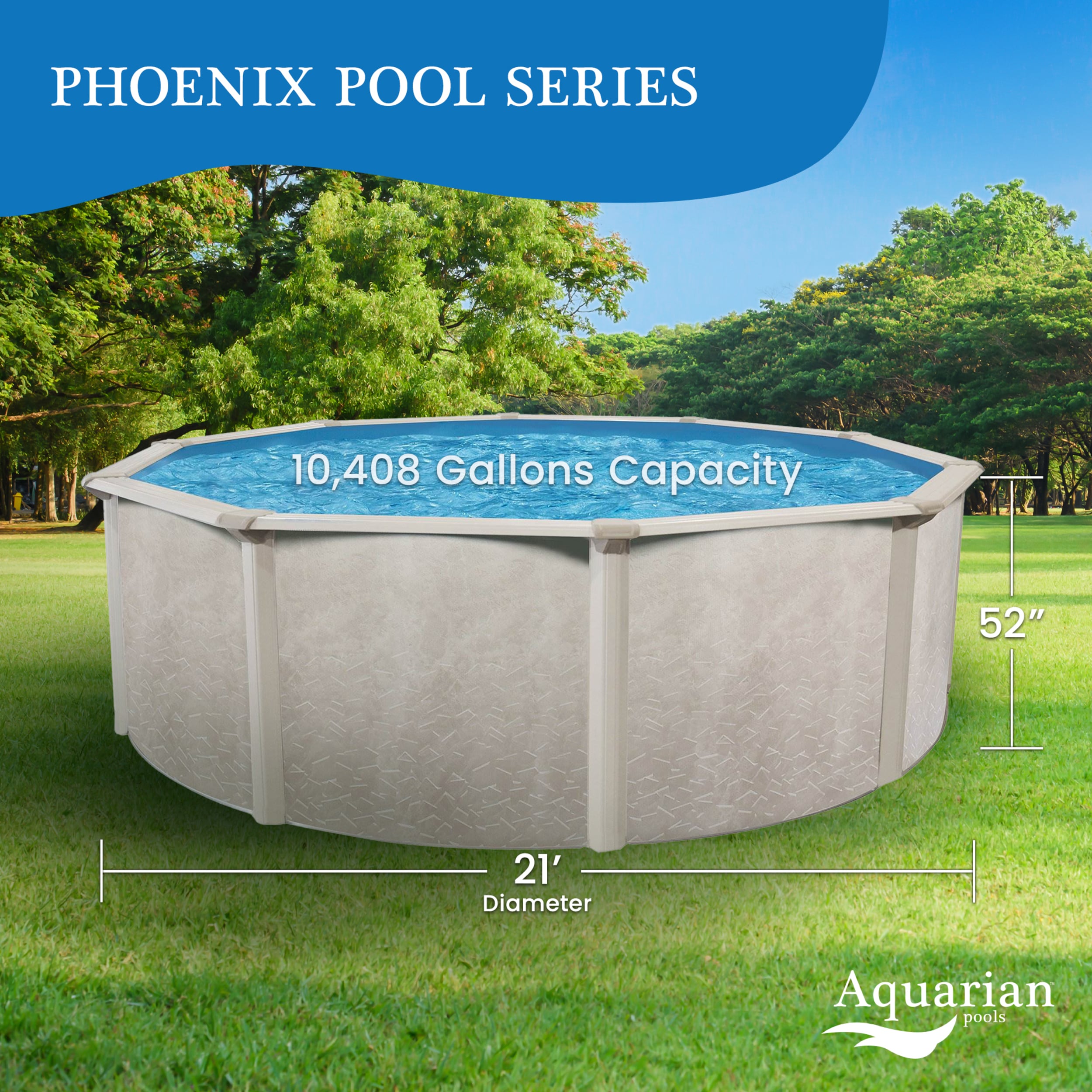 Aquarian 21-ft x 21-ft x 52-in Metal Frame Round Above-Ground Pool with ...