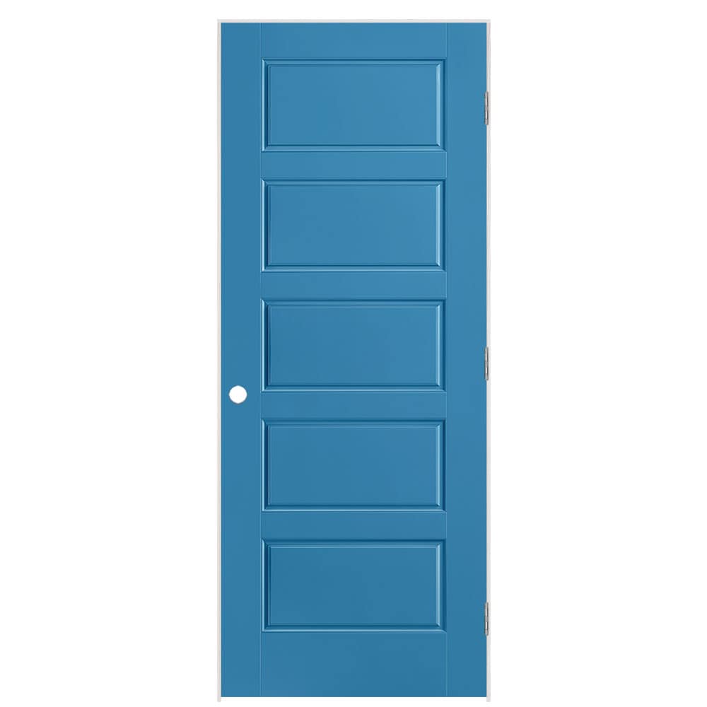 Masonite 1444675 32-in x 80-in Blue Heron Solid core 5-panel equal Left hand Smooth Prefinished Molded composite Flat Jamb Single Prehung Interior Door
